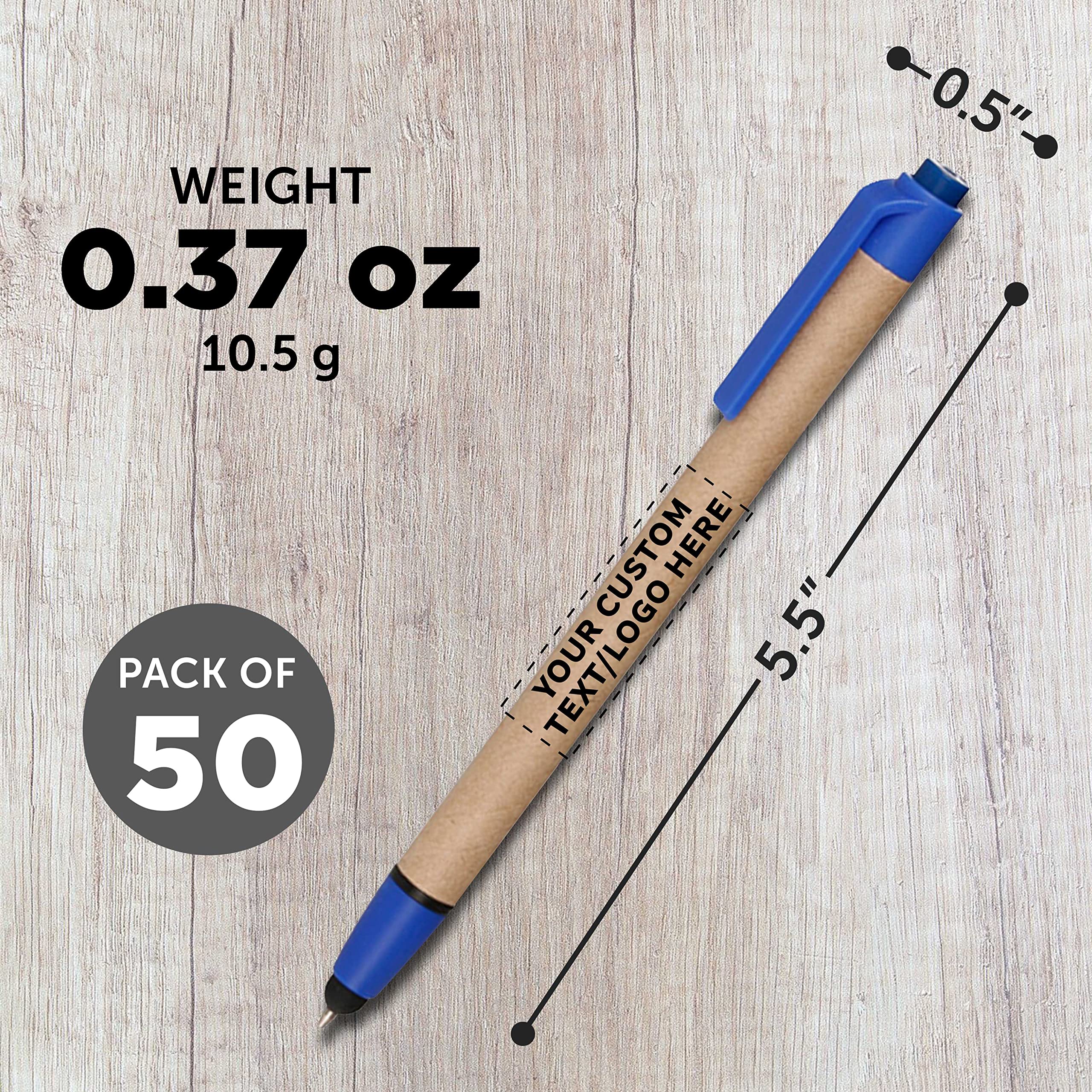 50 Pack Customizable Ballpoint Stylus Pens with Retractable Tip - Eco-Friendly Recycled Material - Add Your Logo/Text - Perfect for Office, School & Digital Note Taking