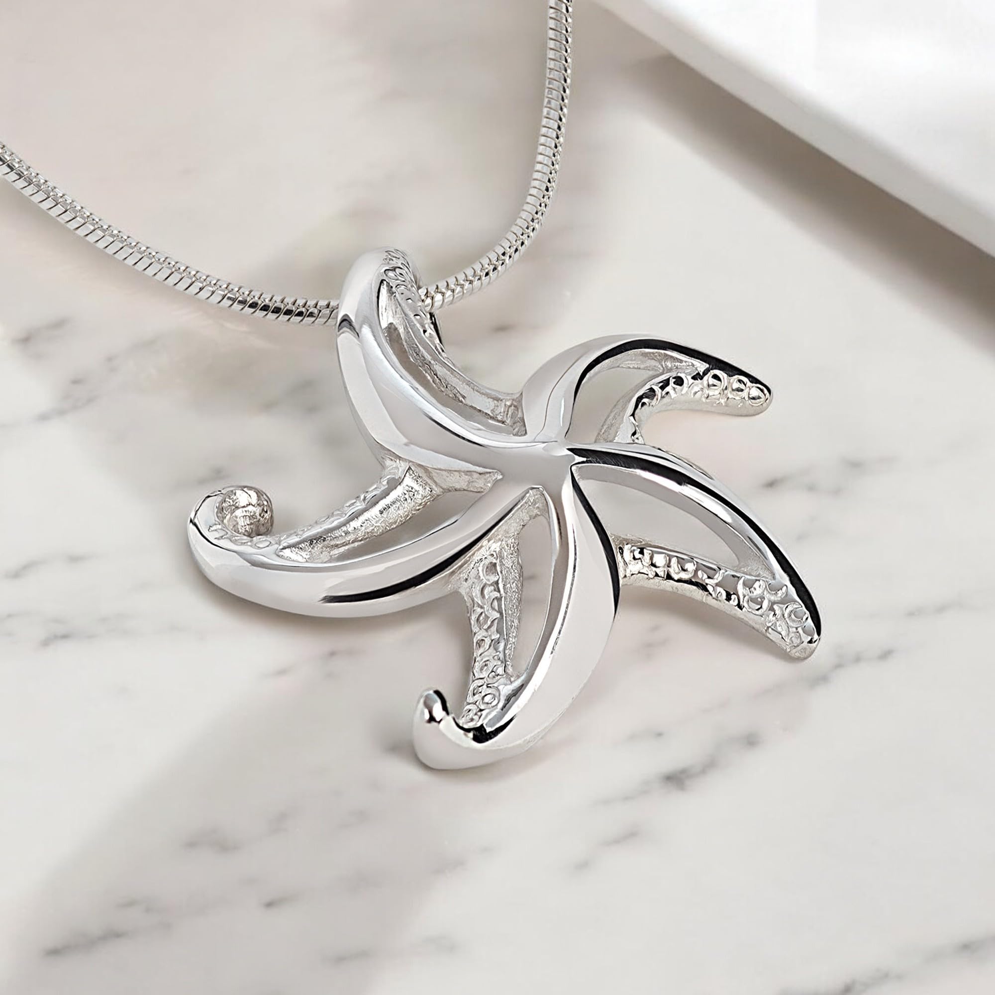 Sterling Silver Starfish Necklace for Women - Elegant Sea Star Pendant Charm, Beach Jewelry Gift, Perfect for Summer Vacations & Ocean-Themed Parties