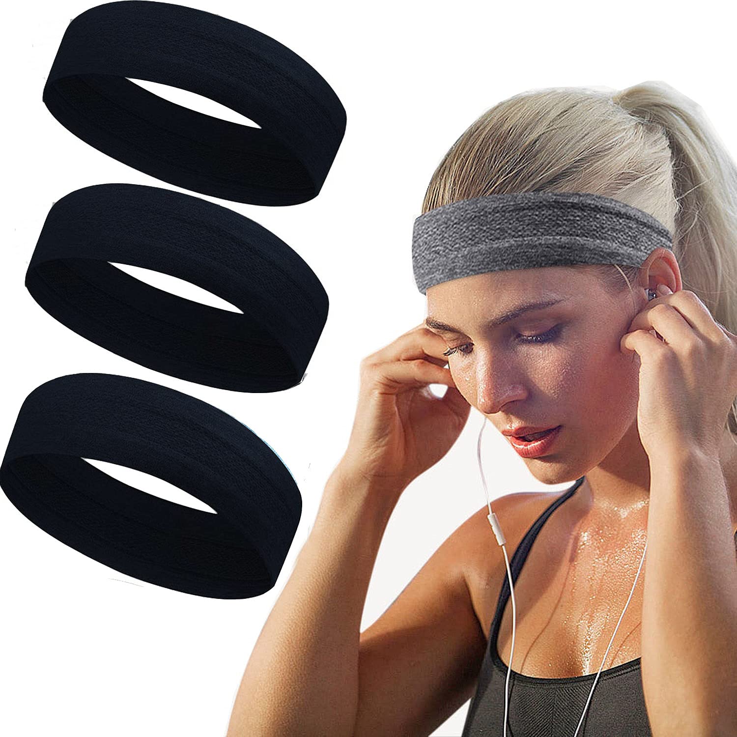 Hexchasty Non-Slip Workout Headbands for Women & Men - Moisture Wicking Sports Headbands for Gym, Running, Yoga & Fitness - Stay Dry During Exercise & Active Lifestyles