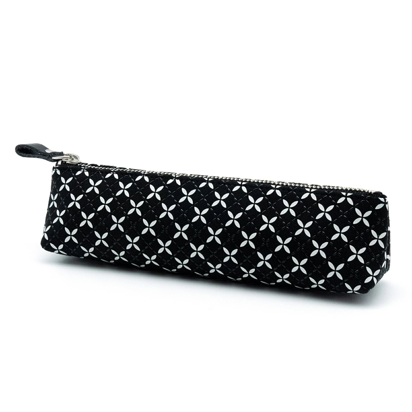 Premium Japanese Deerskin Leather Pencil Case - Koshu Inden Shippo Black Interlocking Circles Pattern - Handmade Traditional Craft Pen Holder for School, Office & Gift Giving