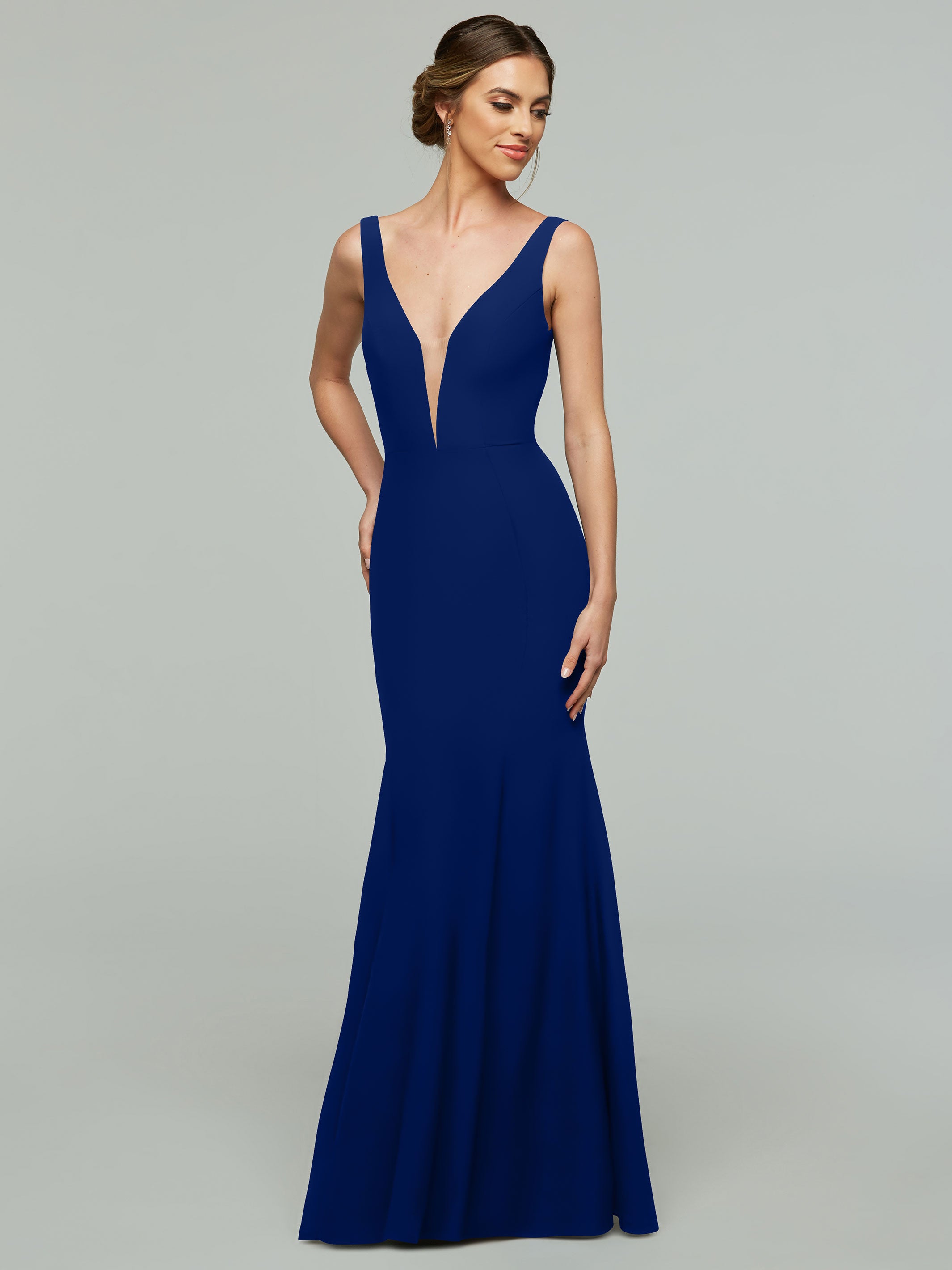 83010 Mermaid Stretch Chiffon Bridesmaid Dress with Plunging Neckline - Elegant Formal Gown for Weddings, Prom & Special Occasions