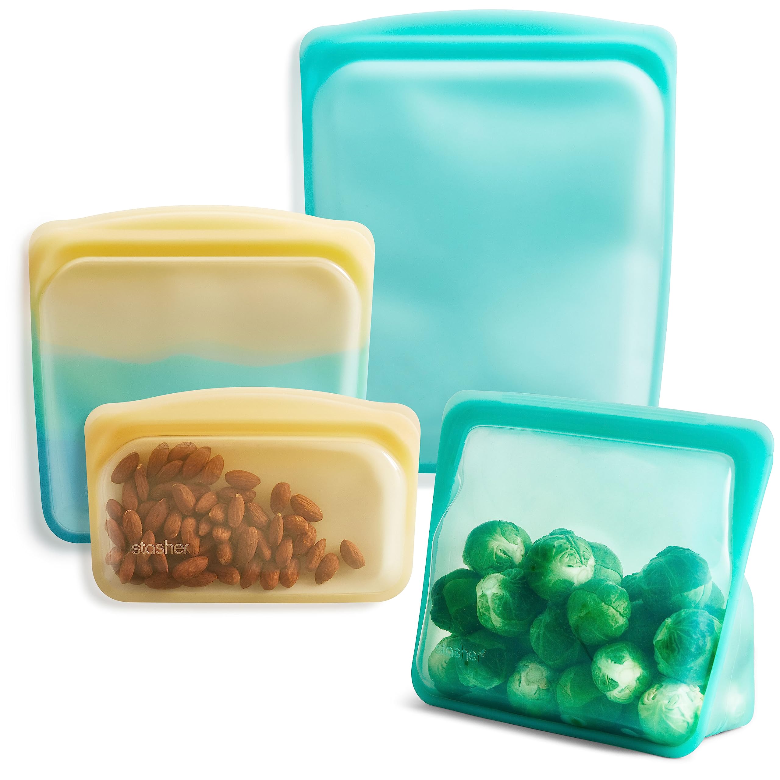Stasher Premium Silicone Reusable Food Storage Bags 4-Pack | Endangered Seas Collection | BPA-Free, Leakproof, Dishwasher Safe Eco-Friendly Food Containers | Perfect for Meal Prep, School Lunch, Travel & Snack Storage