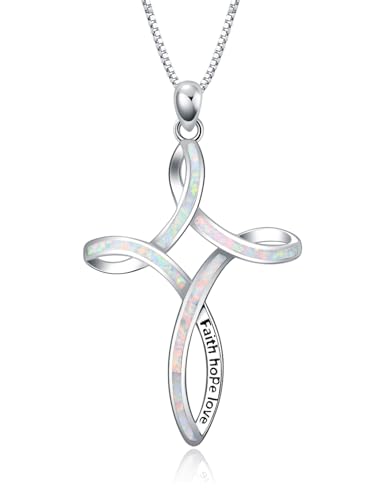White opal celtic knot cross necklace