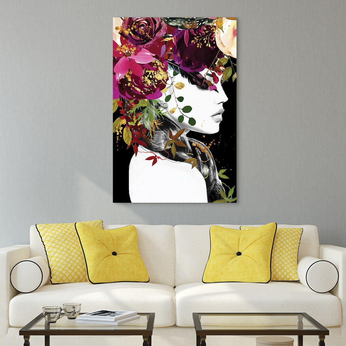 Floating Glass Wall Art - 24x24 Inch Frameless Tempered Glass Panel with Floral Design for Women, Perfect for Living Room, Bedroom & Office Decor