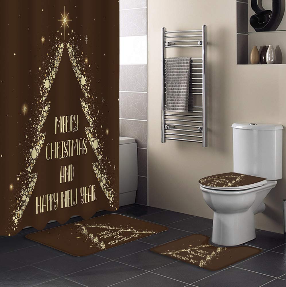 4PCS Non-Slip Bath Mat Set - Christmas Tree Design for Holiday Bathroom Decor - Perfect for Festive Home Decorating