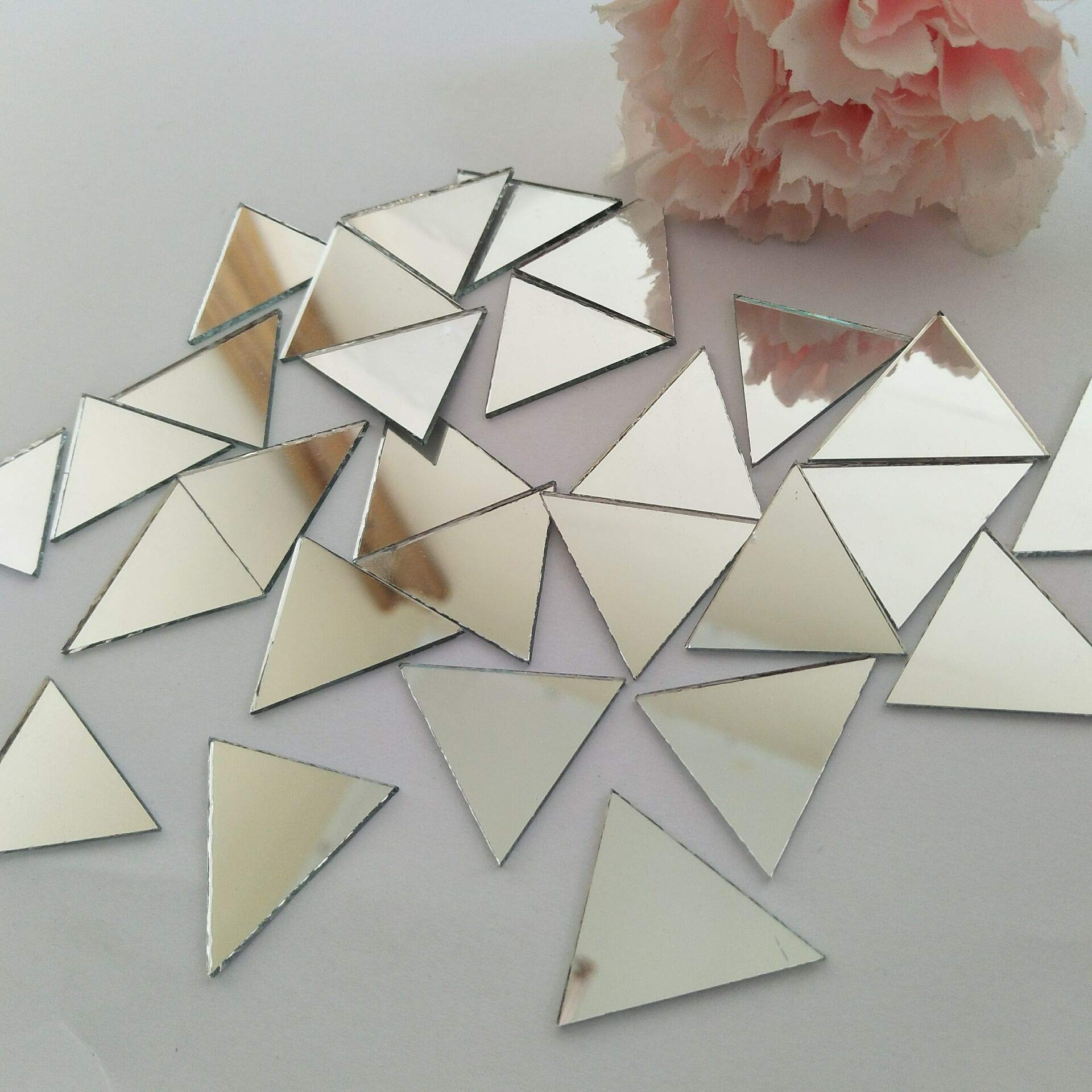 100pcs 1 Inch Silver Triangle Real Glass Mirror Mosaic Tiles for DIY Crafts, Home Decor, Wall Art, and Backsplash Projects - Premium Quality Glass Mirror Pieces for Creative Designs