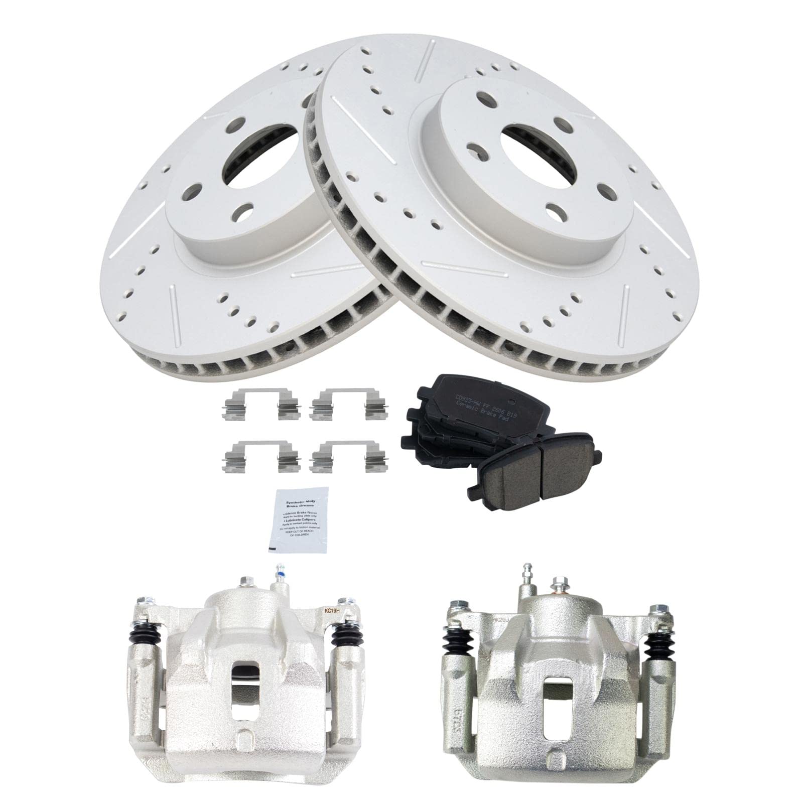 TRQ Front Performance Brake Pad & Rotor Kit - Ceramic Premium G-Coated Brake Caliper Set for 2003-2008 Pontiac Vibe, Toyota Corolla & Matrix | Smooth Stopping Power for City Driving & Highway Commutes