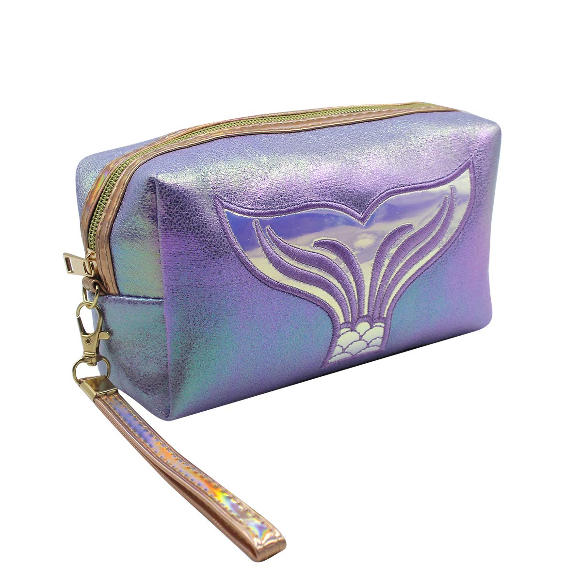 MOSSTYUS Holographic Makeup Bag - Waterproof Cosmetic Organizer for Travel, Mermaid Design Small Toiletry Pouch - Perfect for Girls' Makeup Storage, Gym Essentials & Vacation Accessories