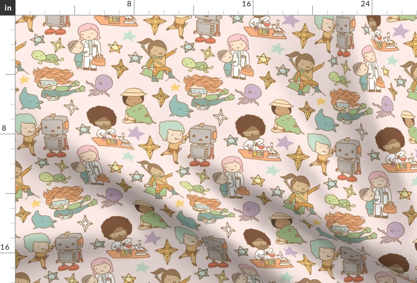Girls Princess STEM Science Medicine Paleontology Adventurer Dragons Printed Minky Fabric Fat Quarter - Soft & Durable for Sewing Baby Blankets, Quilt Backing, Plush Toys - Perfect for DIY Projects & Kids Room Decor