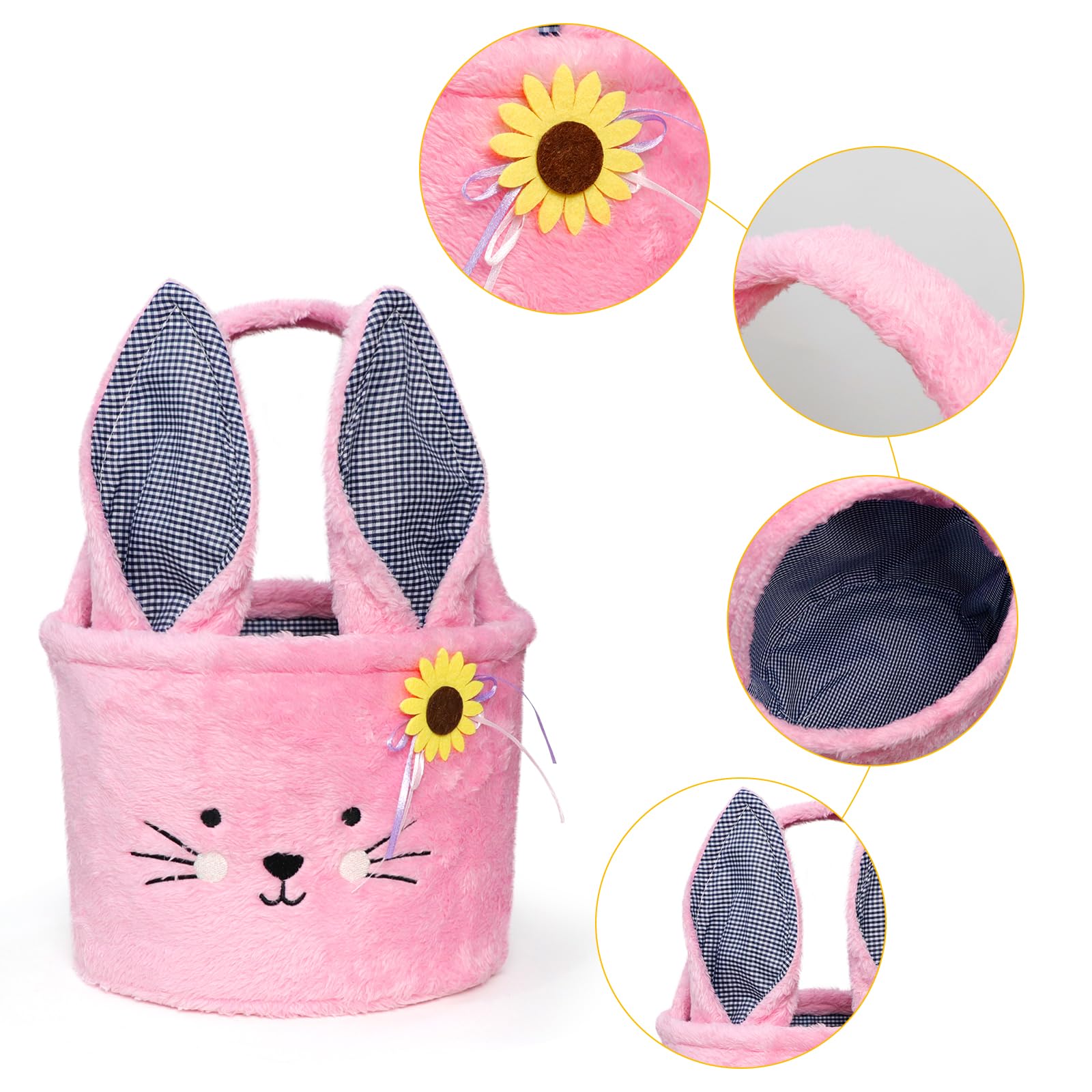 Faylapa 2Pcs Plush Easter Bunny Basket Bags with Plaid Long Ears - Personalized Easter Egg Basket for Candy, Party Decor & Gifts (Pink & Purple) - Perfect for Easter Celebrations, Egg Hunts & Spring Decorations