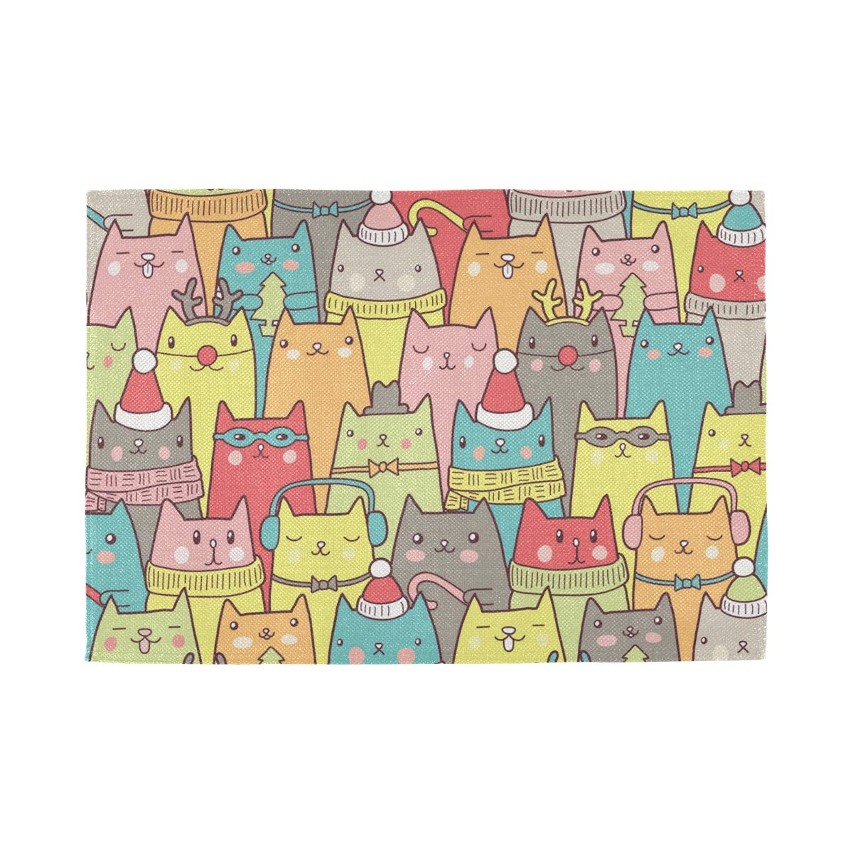 Blueangle Christmas Cats Style Heat Resistant Placemats - Set of 1, Washable & Easy to Clean Table Mats for Holiday Dining Decor