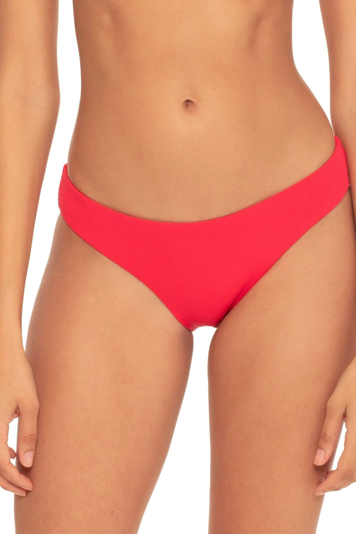 Rebecca Virtue Adela Ruched Hipster Bikini Bottom - Cherry Red High Waisted Swimwear for Women | Perfect for Beach Vacations, Pool Parties & Summer Getaways