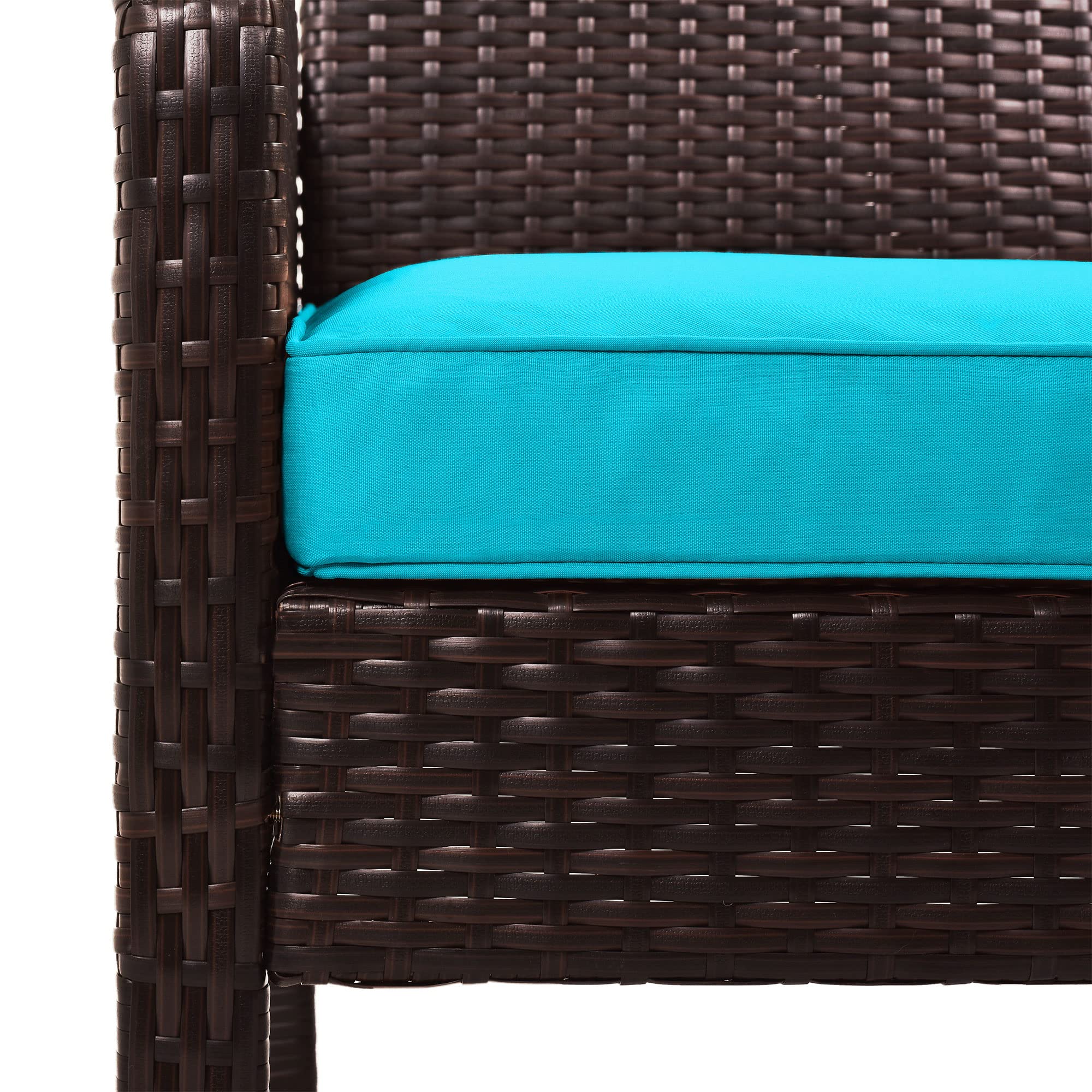 Merax 6-Piece Outdoor Patio Dining Set - PE Wicker Rattan Sofa Set with Cushions & Tempered Glass Coffee Table - Brown & Blue - Perfect for Backyard, Garden, Poolside & Outdoor Entertaining