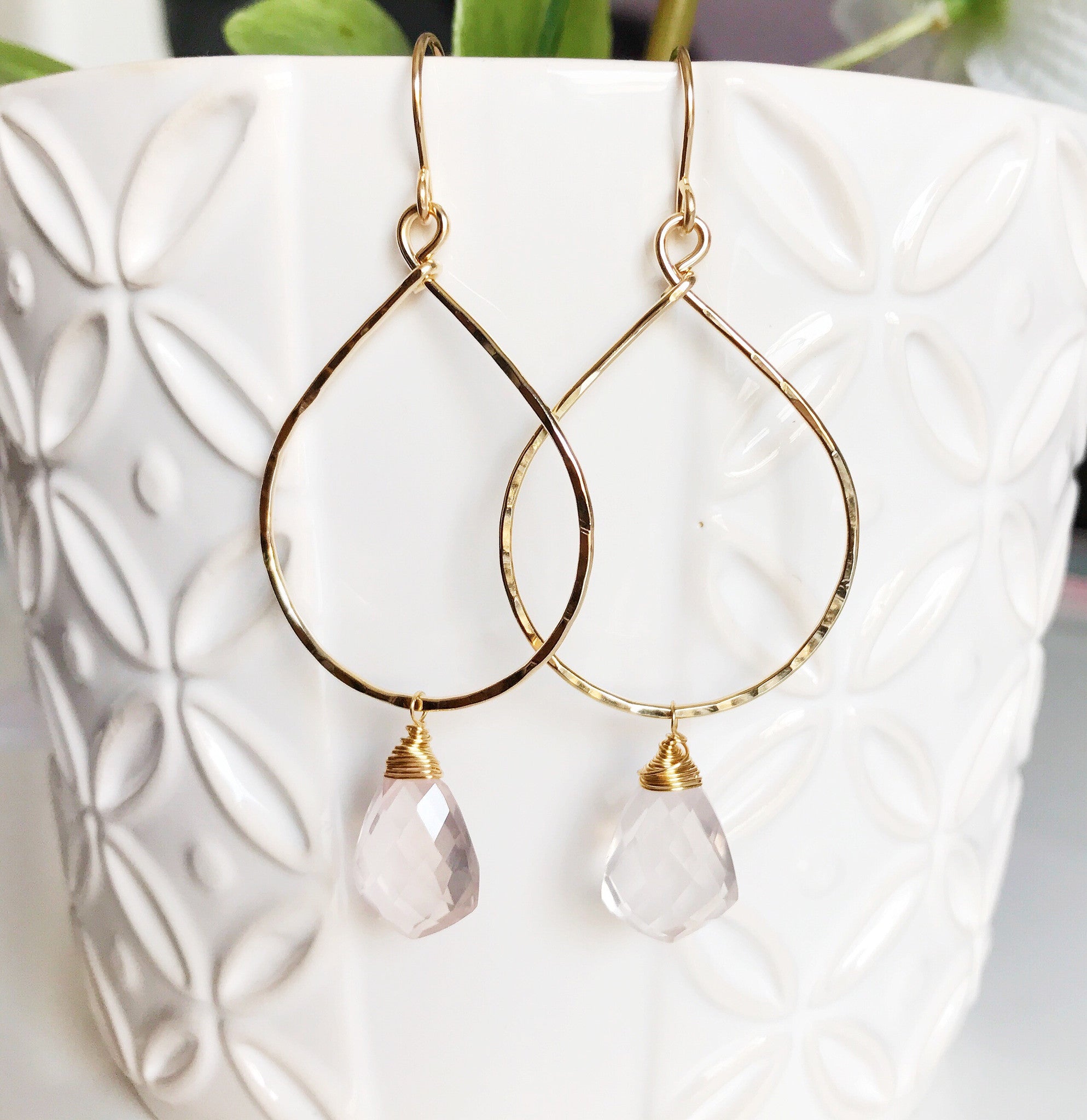 Rose Quartz Earrings Nerida (E373) - Elegant Dangle Earrings for Women, Perfect for Weddings, Parties & Everyday Wear