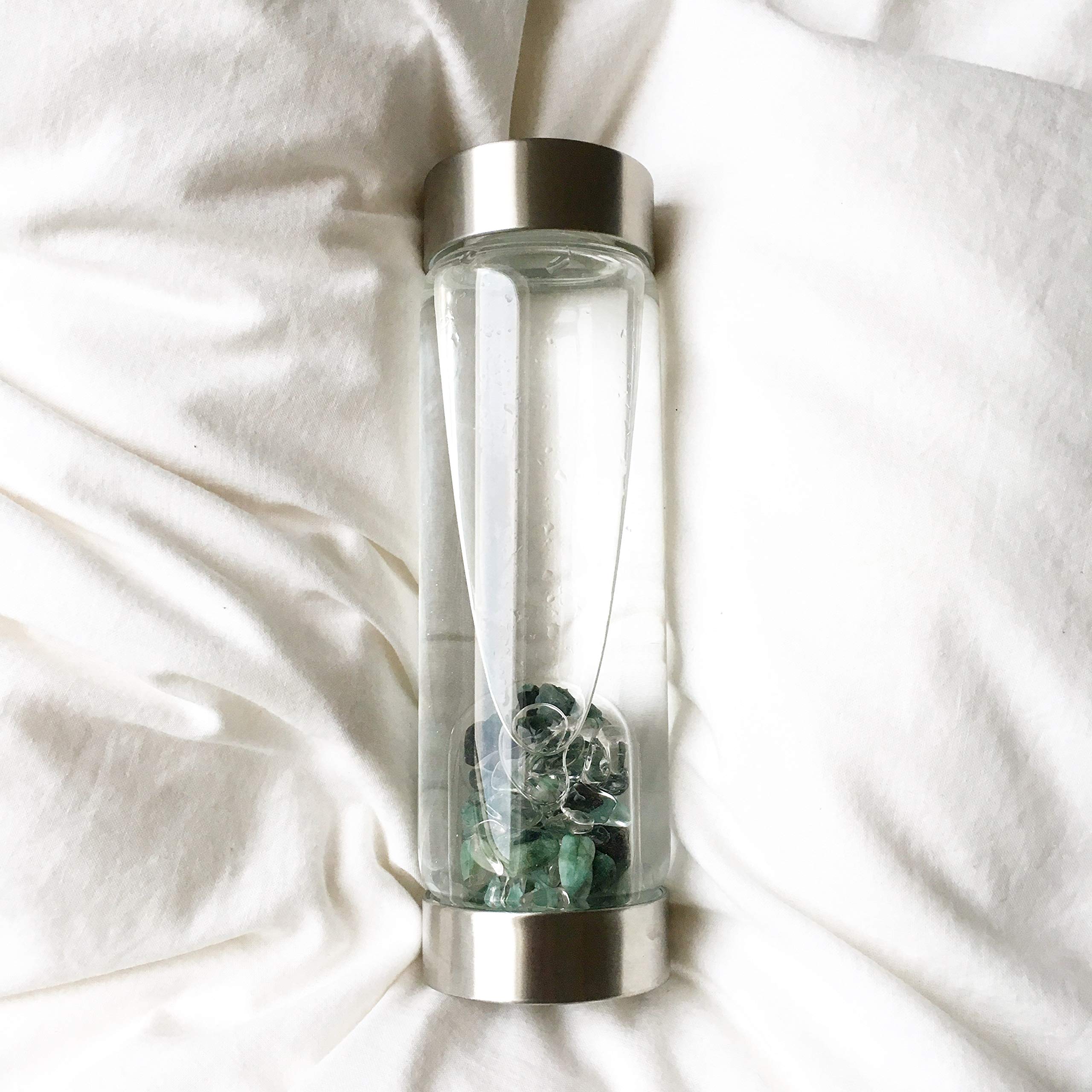 VitaJuwel ViA VITALITY Crystal Water Bottle with Emerald & Clear Quartz - Energy Infused Water for Hydration, Detox & Wellness | Perfect for Yoga, Meditation & Daily Fitness Routine