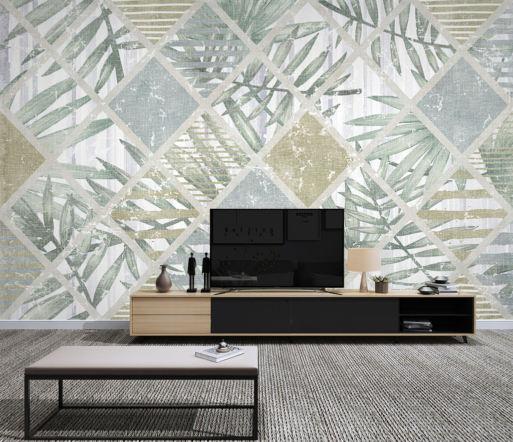 Geometric Leaf Textured Wallpaper Murals - Self-Adhesive Peel & Stick Wall Decor for Living Room, Bedroom, Nursery - Perfect for Home, Office & Commercial Spaces
