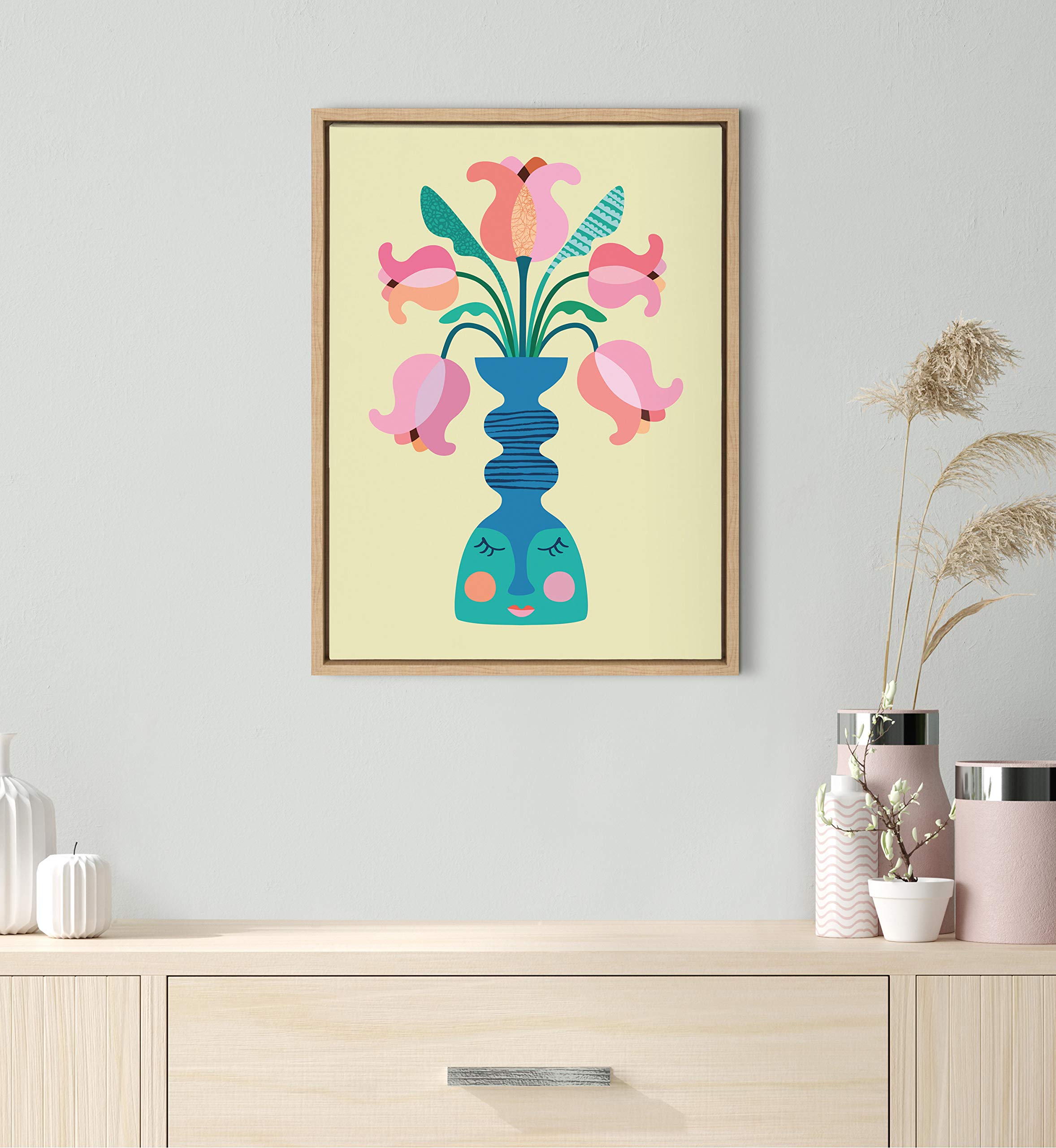 Mid Century Modern Tulips Framed Canvas Wall Art - 18x24 Floral Home Decor by Rachel Lee | Chic Botanical Print for Living Room, Bedroom & Office