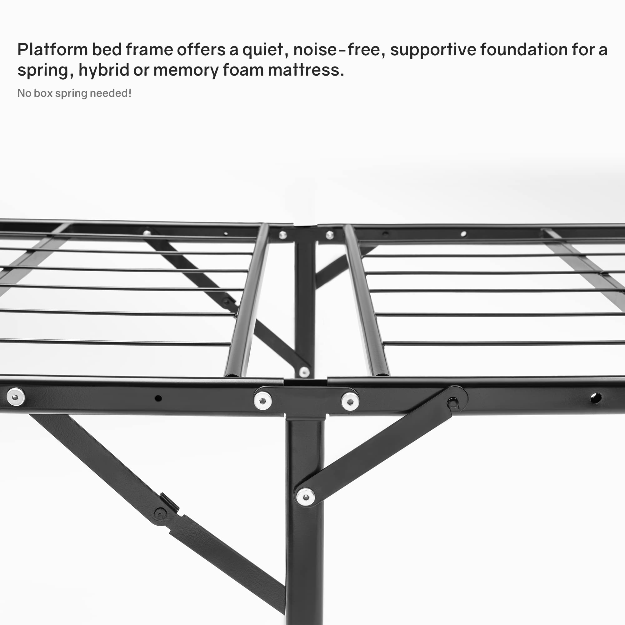 Zutan 14-Inch Foldable Metal Platform Bed Frame - Tool-Free Assembly, Heavy Duty Steel Construction, No Box Spring Required - Queen Size Black Bed Frame for Small Spaces & Guest Rooms