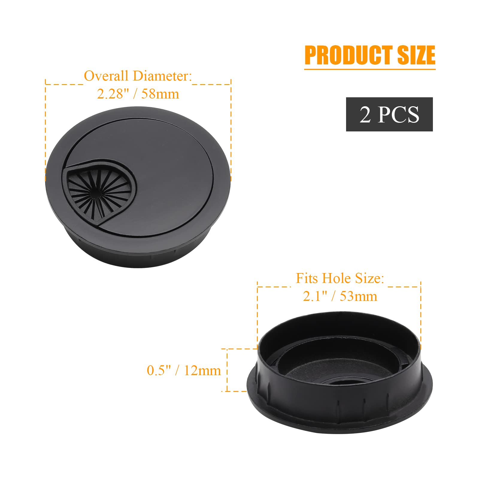Waziaqoc 2-Pack Zinc Alloy Desk Grommet, 2-1/8