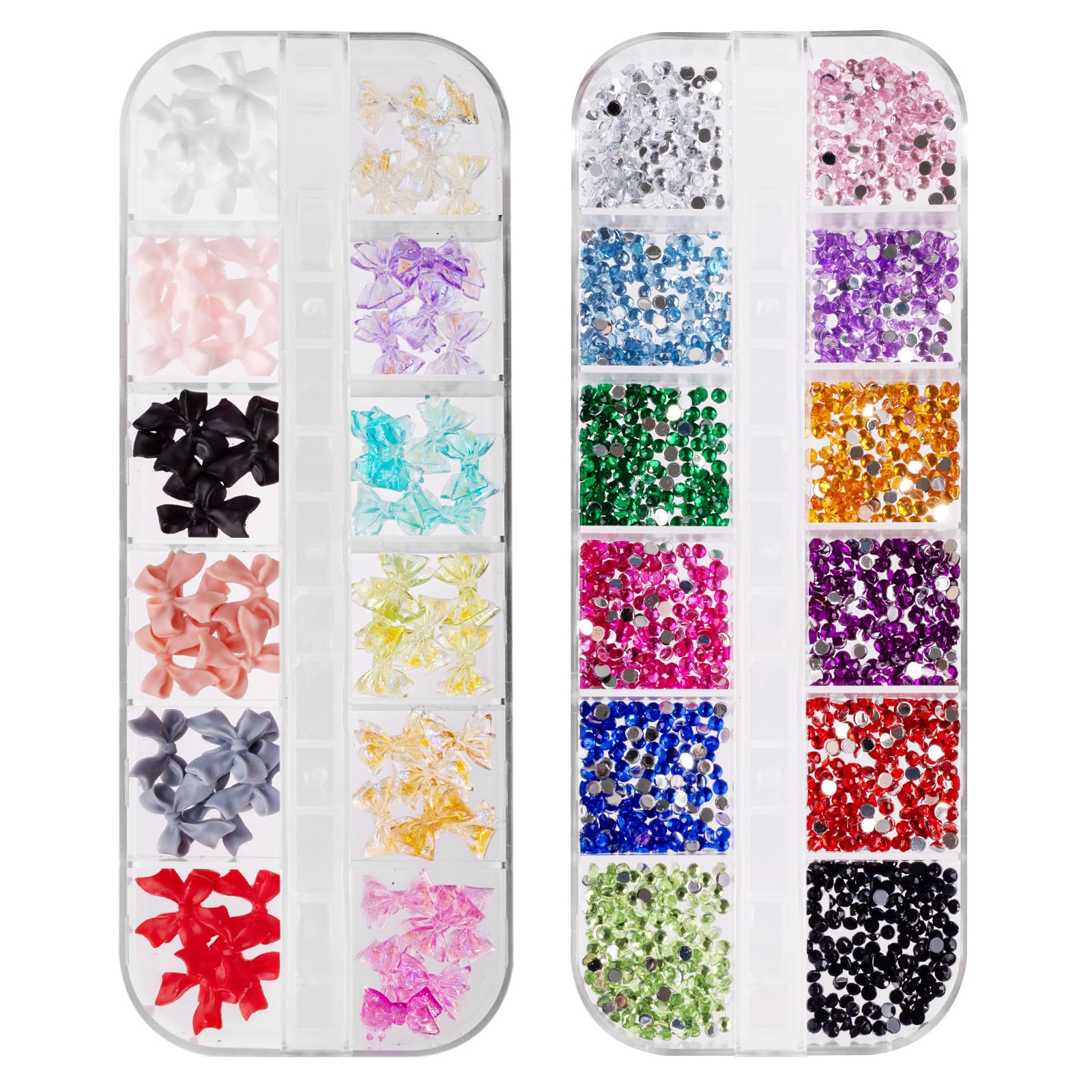 2 Boxes Colorful 3D Bow-Knot Nail Stud Rhinestones - Nail Gems, Bow Nail Charms, Flatback Rhinestones for DIY Nail Art & Crafts - Perfect for Manicures, Pedicures, Party Nail Decorations and Gift Making