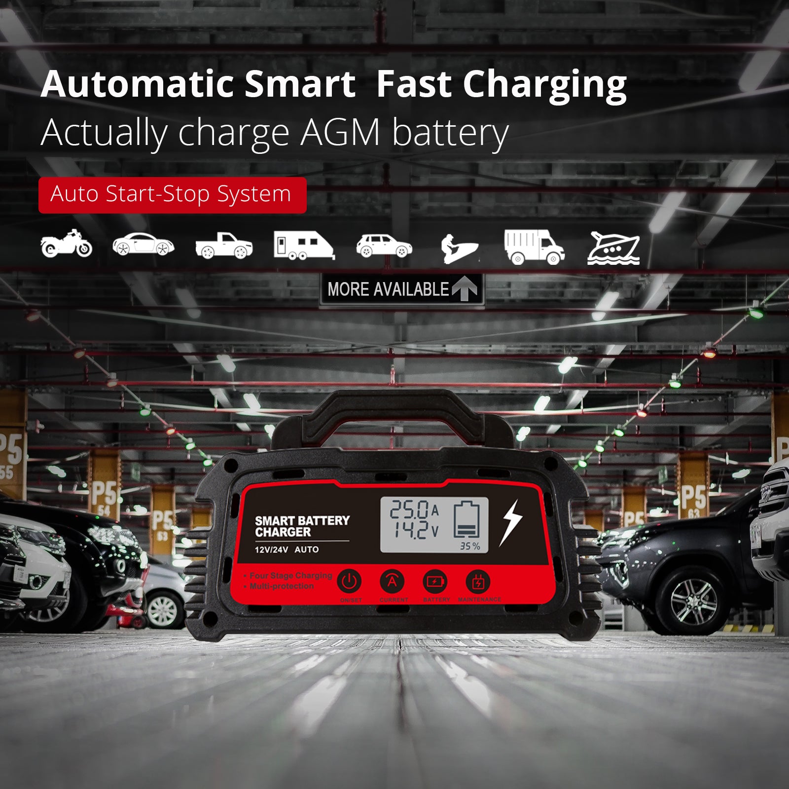 Energex 12V/24V 20A Heavy Duty Automatic Battery Charger for Cars, Trucks, RVs, Boats & Marine Vehicles - Fast Charging & Maintenance Mode