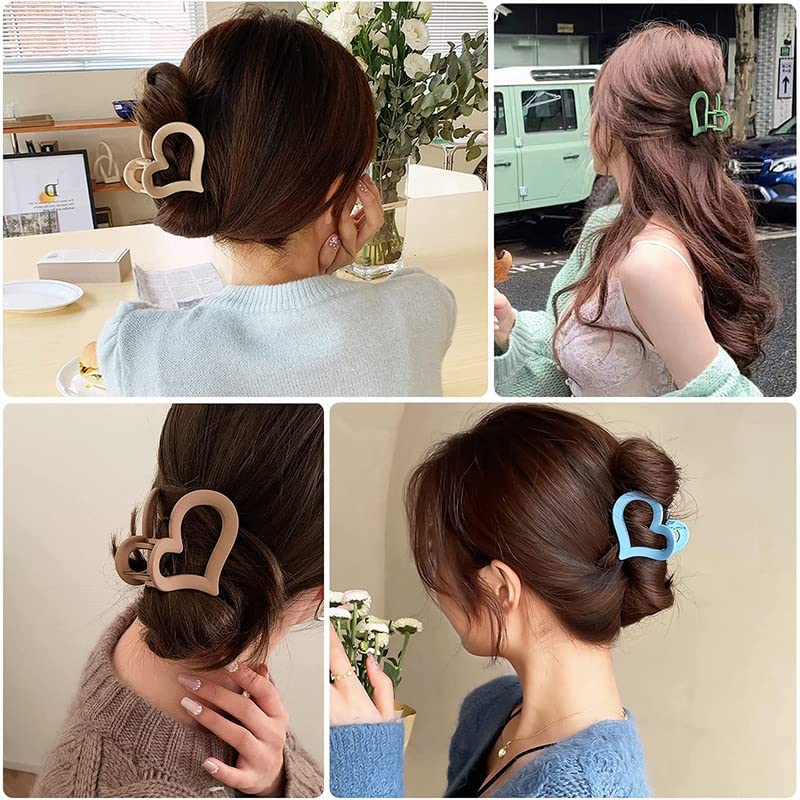 FAMEZA 6 Pcs Heart Hair Clips for Women & Girls - Matte Hair Barrettes for Thick/Thin Hair | Everyday Styling