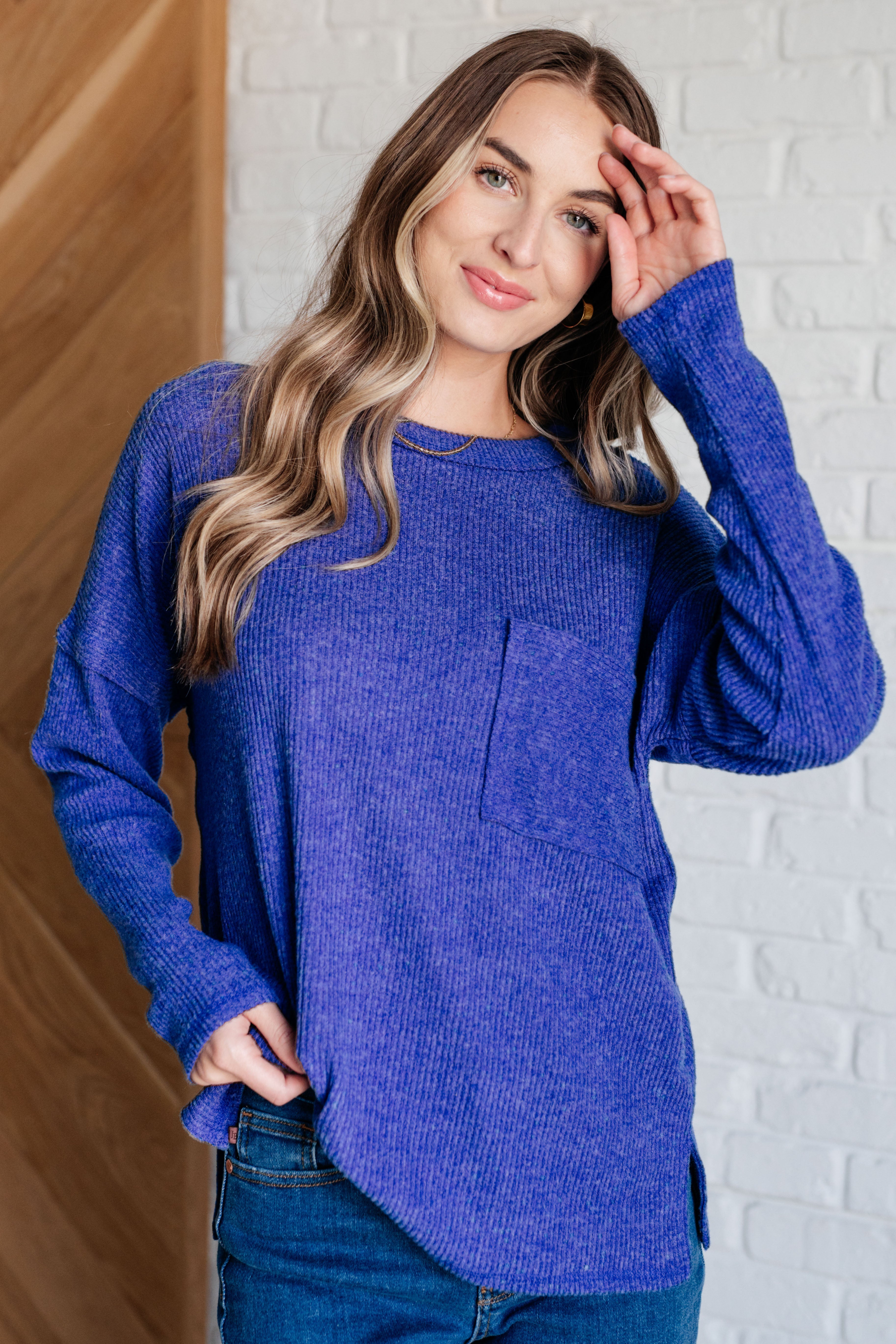 Casual Tuesday Ribbed Knit Sweater - Bright Blue Crewneck Pullover | Cozy Winter Wear, Office Outfit & Weekend Style