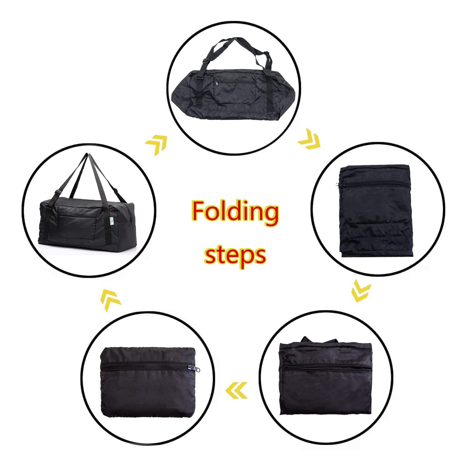HOLYLUCK Foldable Travel Duffel Bag for Women & Men - Lightweight Gym Bag with Carry Strap - Perfect for Workouts, Travel & Sports (Black, One Size)