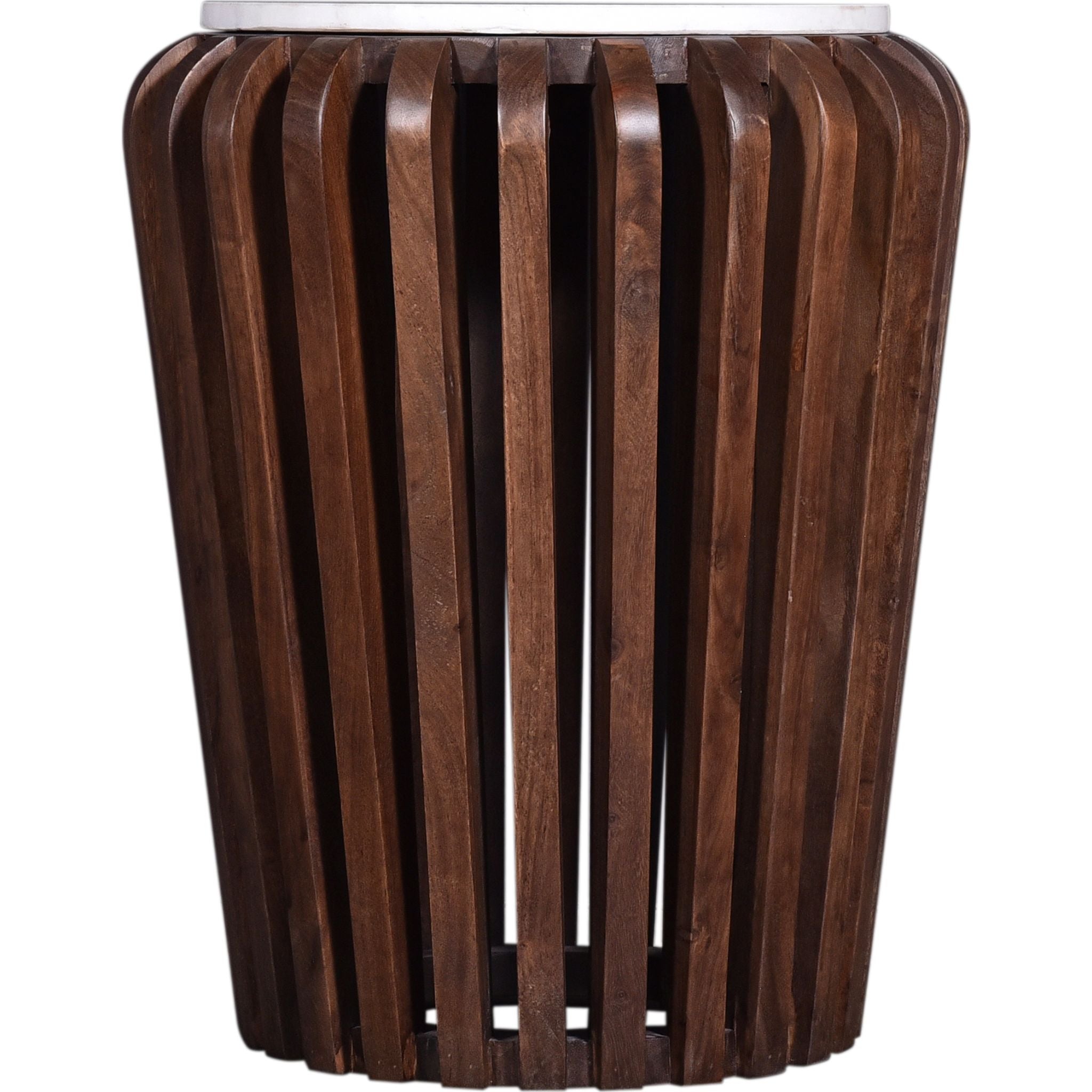 Alisha End Table - White Marble Top with Brown Wooden Base | Modern Side Table for Living Room, Bedroom & Office Decor
