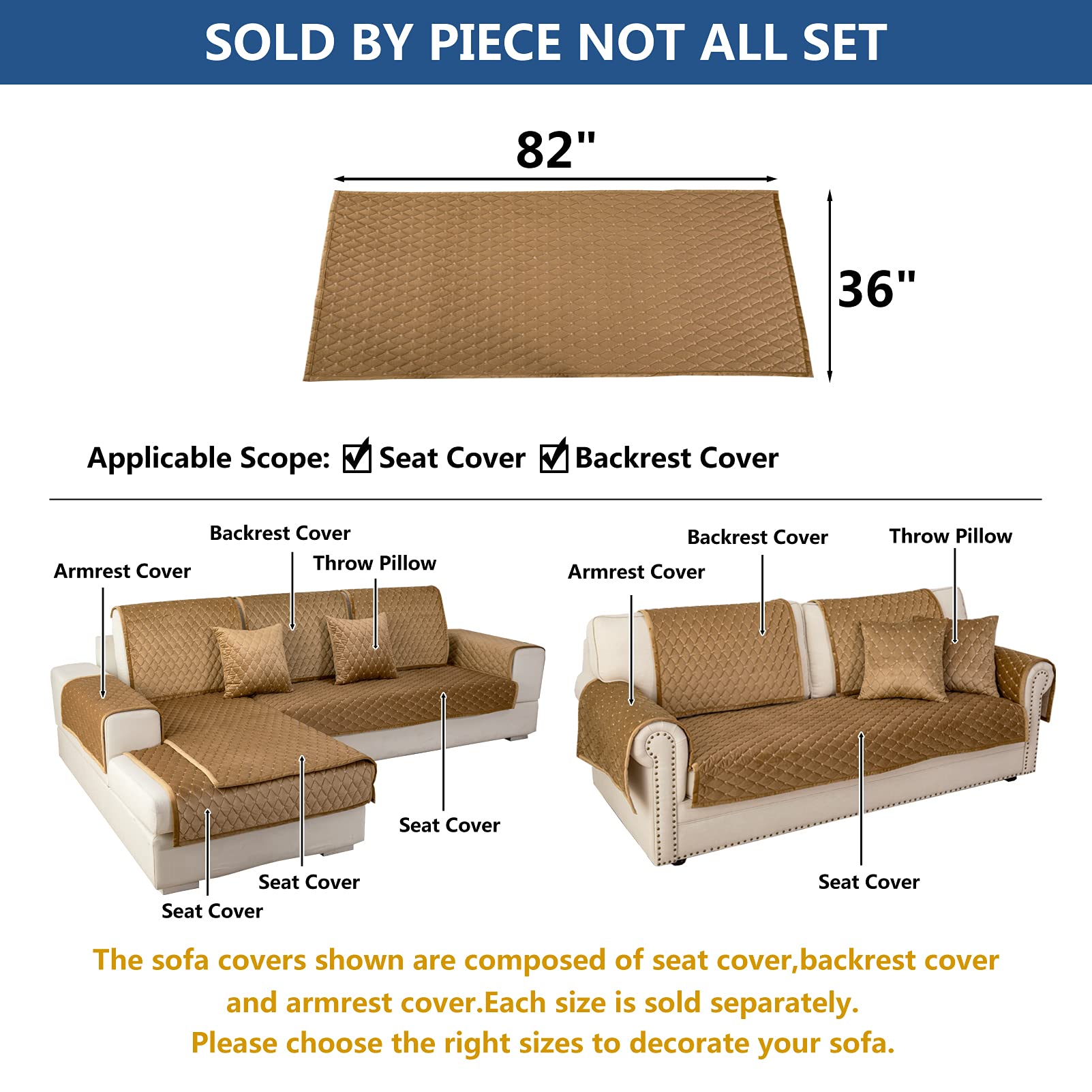 Eismodra 3-Cushion Couch Cover - Anti-Slip Sectional Sofa Slipcover for Pets & Kids - Fits L-Shaped Loveseat & Recliner (36