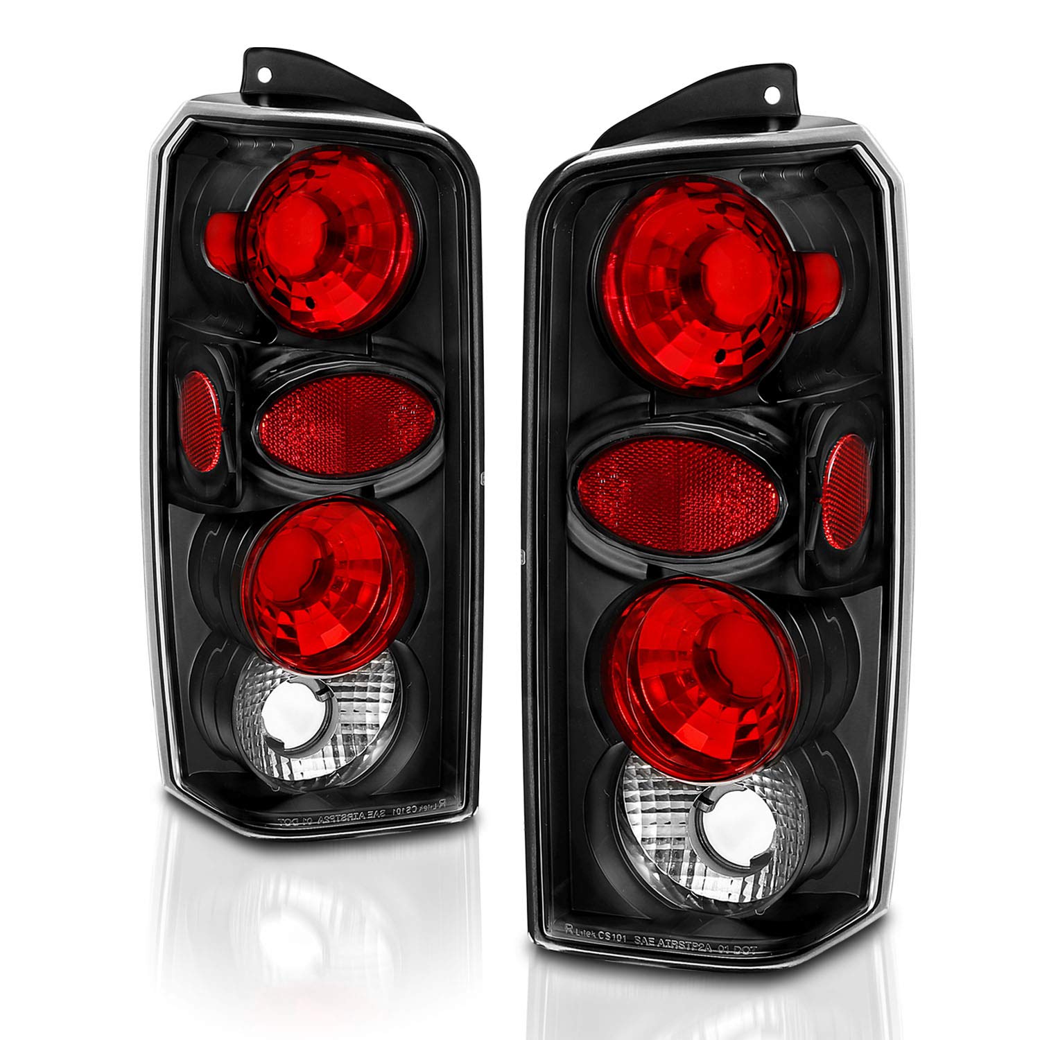 AmeriLite Black Euro Tail Lights for Jeep Cherokee - Left & Right Side Pair - Stylish & Durable Replacement Lights for Off-Road & Night Driving