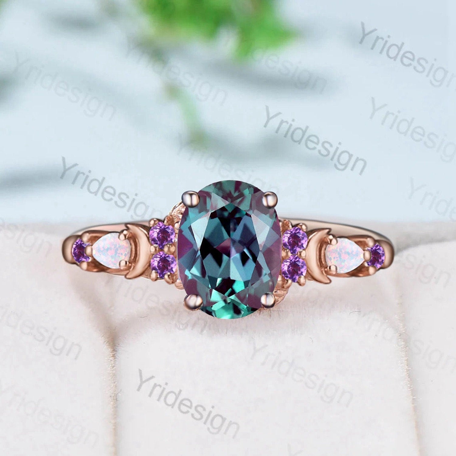 Vintage Alexandrite Engagement Ring in Rose Gold - Unique Pear Fire Opal & Amethyst Wedding Ring for Women, June Birthstone Anniversary Jewelry | Perfect for Proposals, Weddings & Special Occasions
