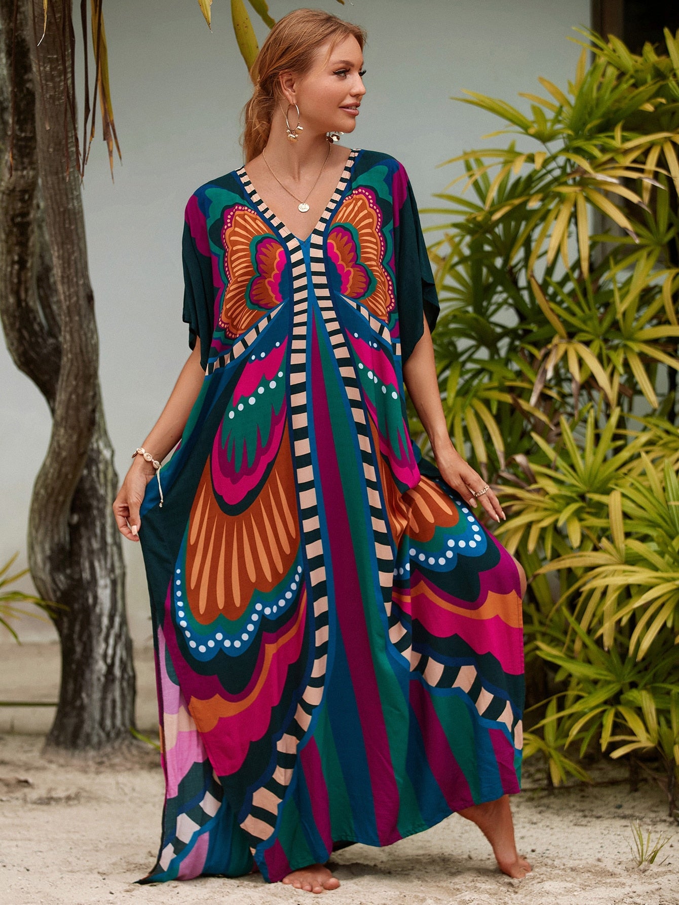 Bohemian Beach Dresses & Kaftans - Flowy Bikini Cover Ups, Maxi Robe for Women | Elegant Swimwear Coverup for Pool, Vacation & Summer Outfits