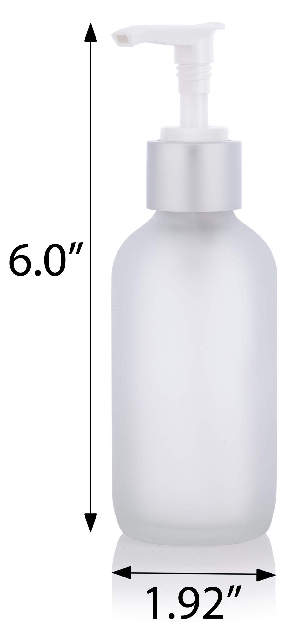 JUVITUS 4 oz Frosted Clear Glass Boston Round Bottle with Silver Lotion Pump (6 Pack) + Funnel - Perfect for Essential Oils, DIY Skincare, and Travel Toiletries Storage