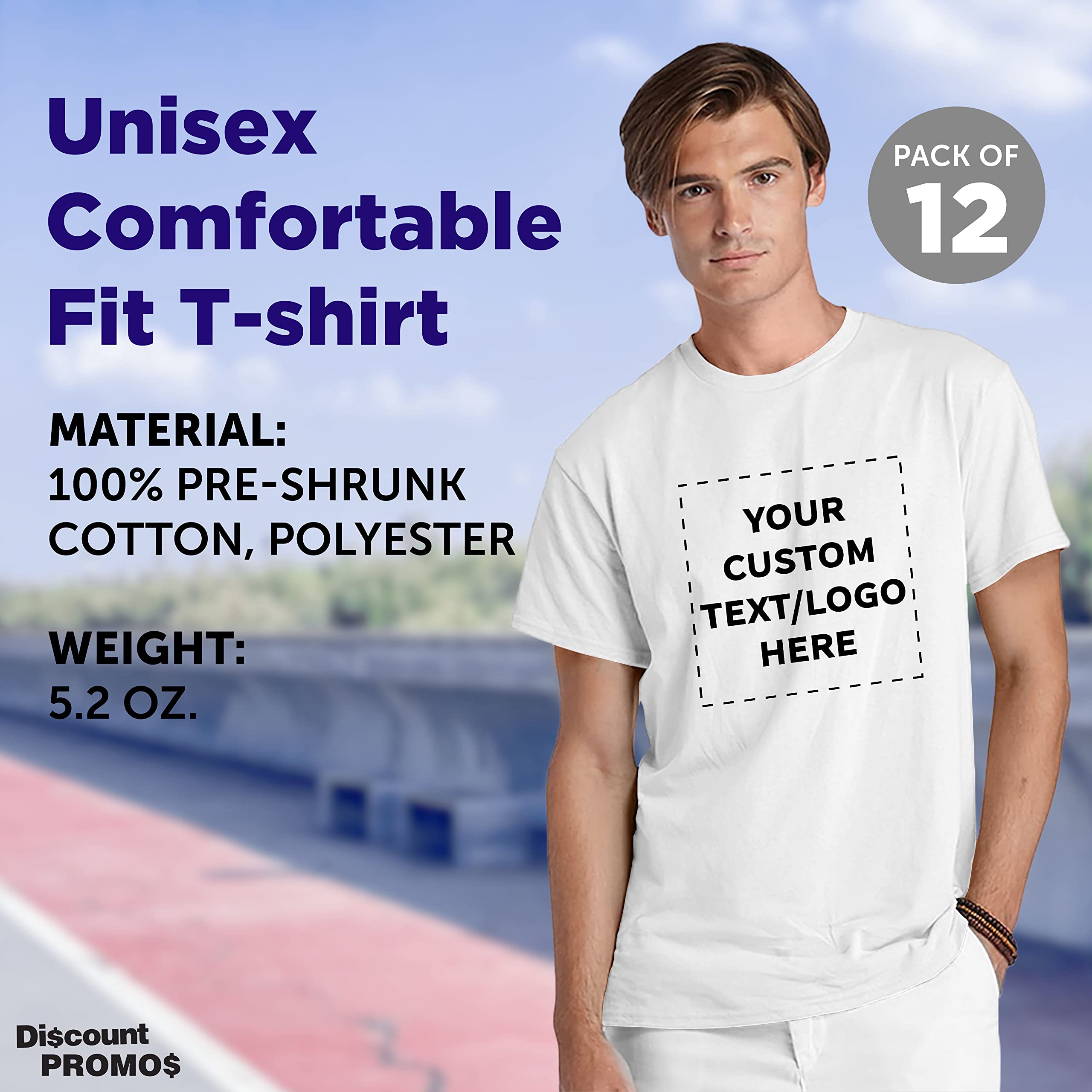 Delta Apparel Unisex Short Sleeve T-Shirts - Bulk Pack (12-Pack) | Customizable & Personalized | Comfort Fit Cotton Tees for Men & Women | Perfect for Team Events, Promotions & Casual Wear