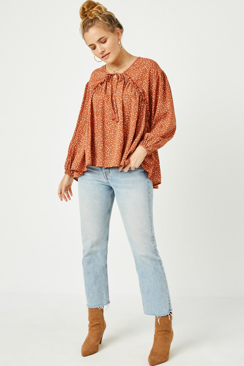 Stylish Ruffled Seam Detail Tasseled Long Sleeve Blouse for Women | Trendy Fashion Top for Casual Outings, Office Wear & Date Nights