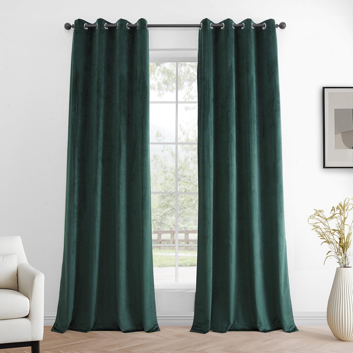 Deep Green Grommet Simply Velvet Blackout Curtains Pair (2 Panels) - Thermal Insulated Window Drapes for Bedroom, Living Room & Home Theater