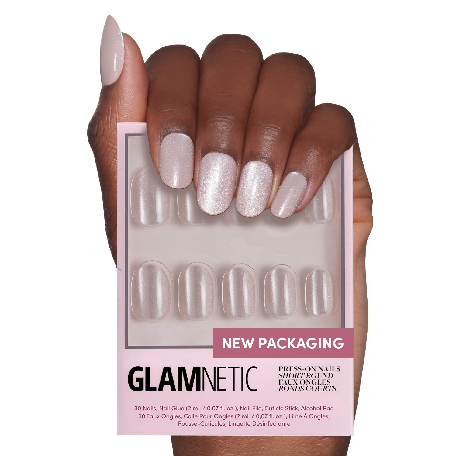 Glamnetic Press On Nails - Pure Intentions | Glossy Semi-Transparent Short Round Fake Nails | Reusable False Nails Kit with Glue | 12 Sizes 30 Pieces | Perfect for Parties, Weddings & Everyday Wear