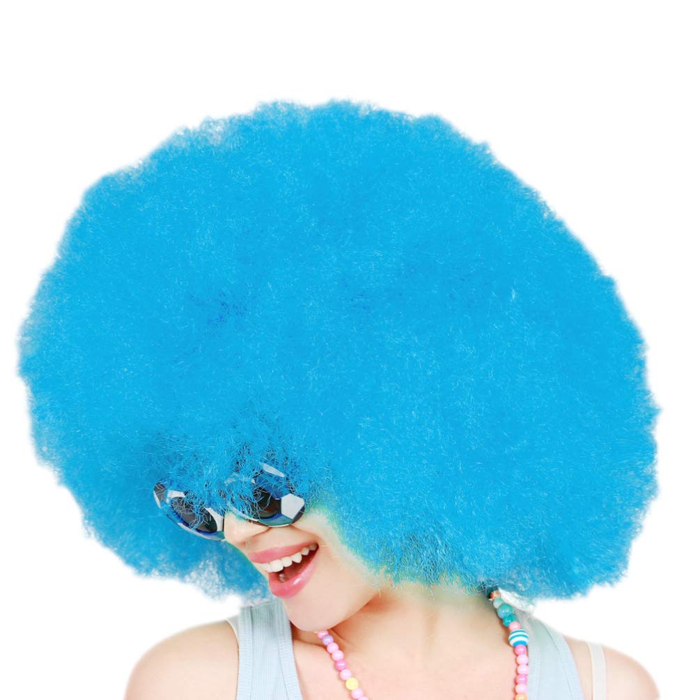 Funny Clown Curly Afro Wigs - Colorful Unisex 60s 70s Style Fluffy Halloween Costume Party Disco Wig (Blue, Medium) | Perfect for Cosplay, Themed Parties & Vintage Dress-Up