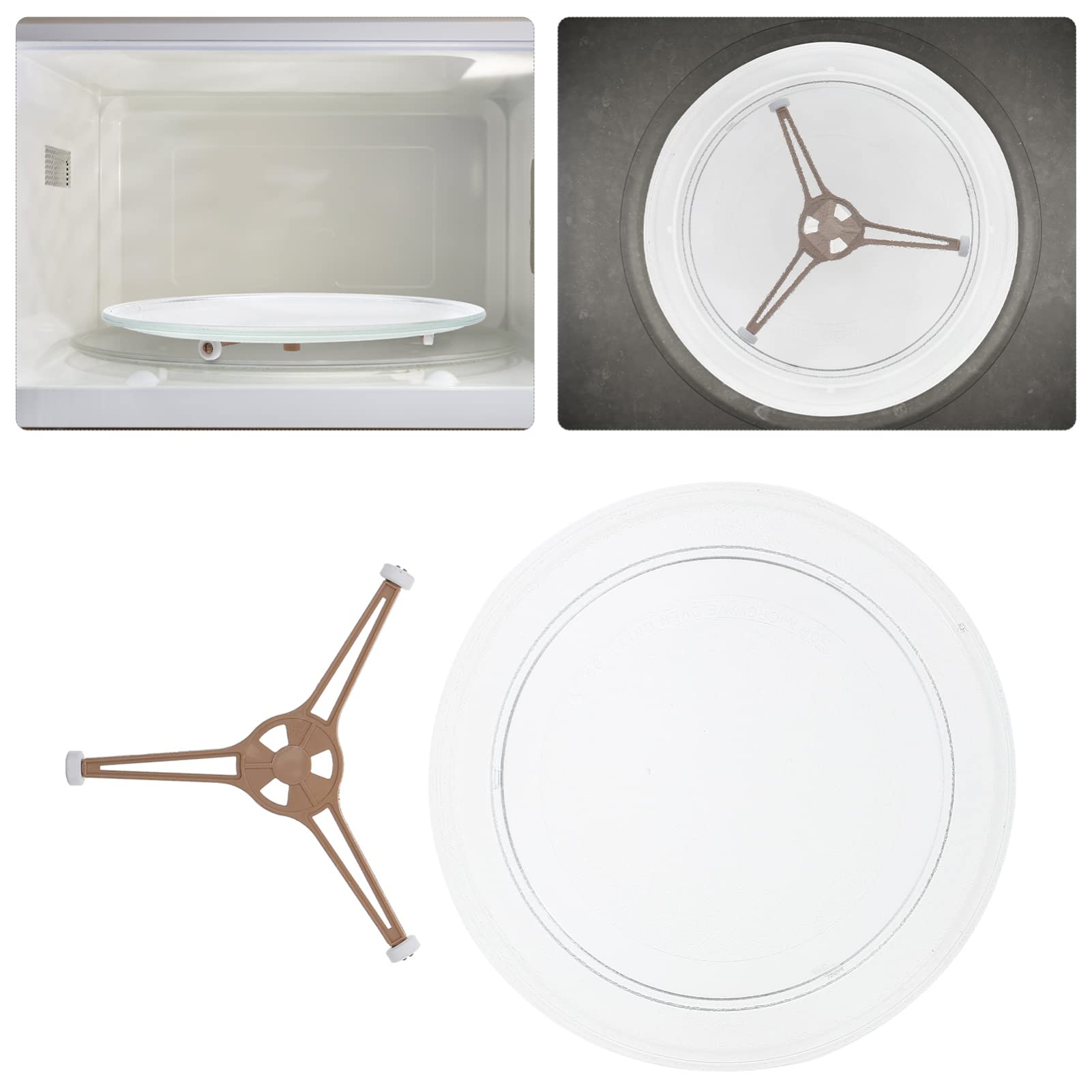 Hemoton Microwave Oven Turntable Replacement - 12 Inch Glass Tray with Rotating Bracket - Compatible with Most Microwave Brands - Perfect for Heating Food, Defrosting & Replacing Broken Turntables