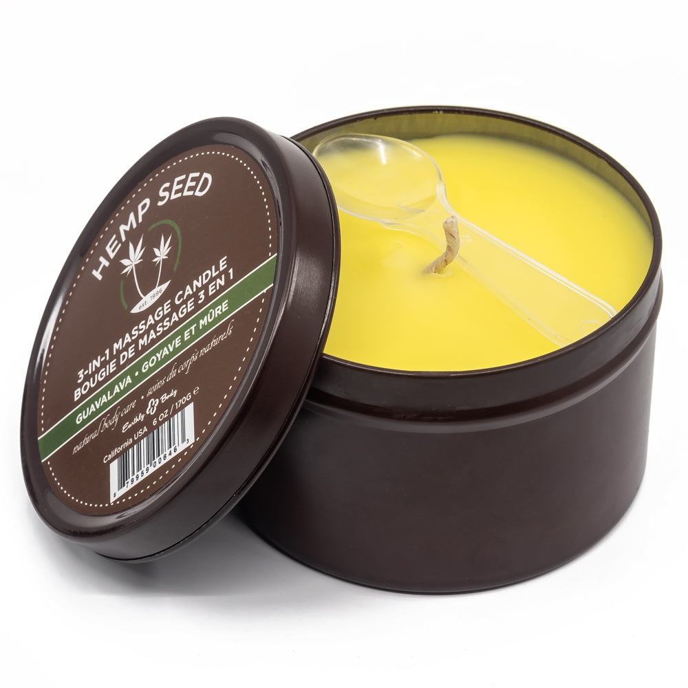 Earthly Body Hemp Seed 3-in-1 Massage Candle - Guavalava Scented Relaxing Aromatherapy Candle for Couples Massage & Romantic Nights