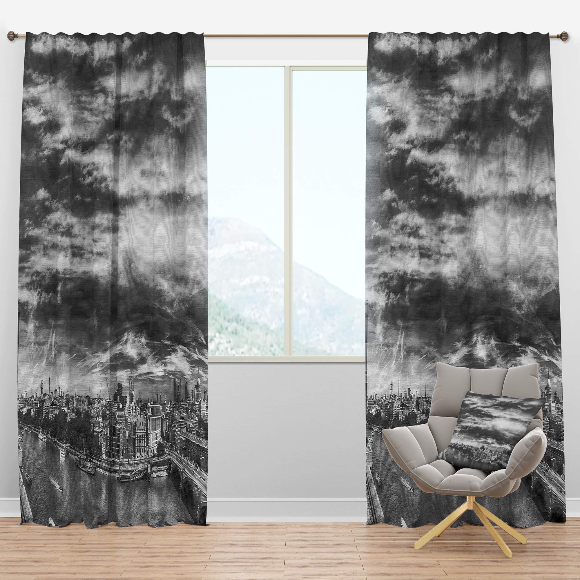 DesignQ Blackout Curtains - Black and White Panoramic London Print Thermal Insulated Window Drapes for Bedroom & Living Room (Single Panel 52x84 Inches) - Perfect for Home Decor, Light Blocking & Energy Saving