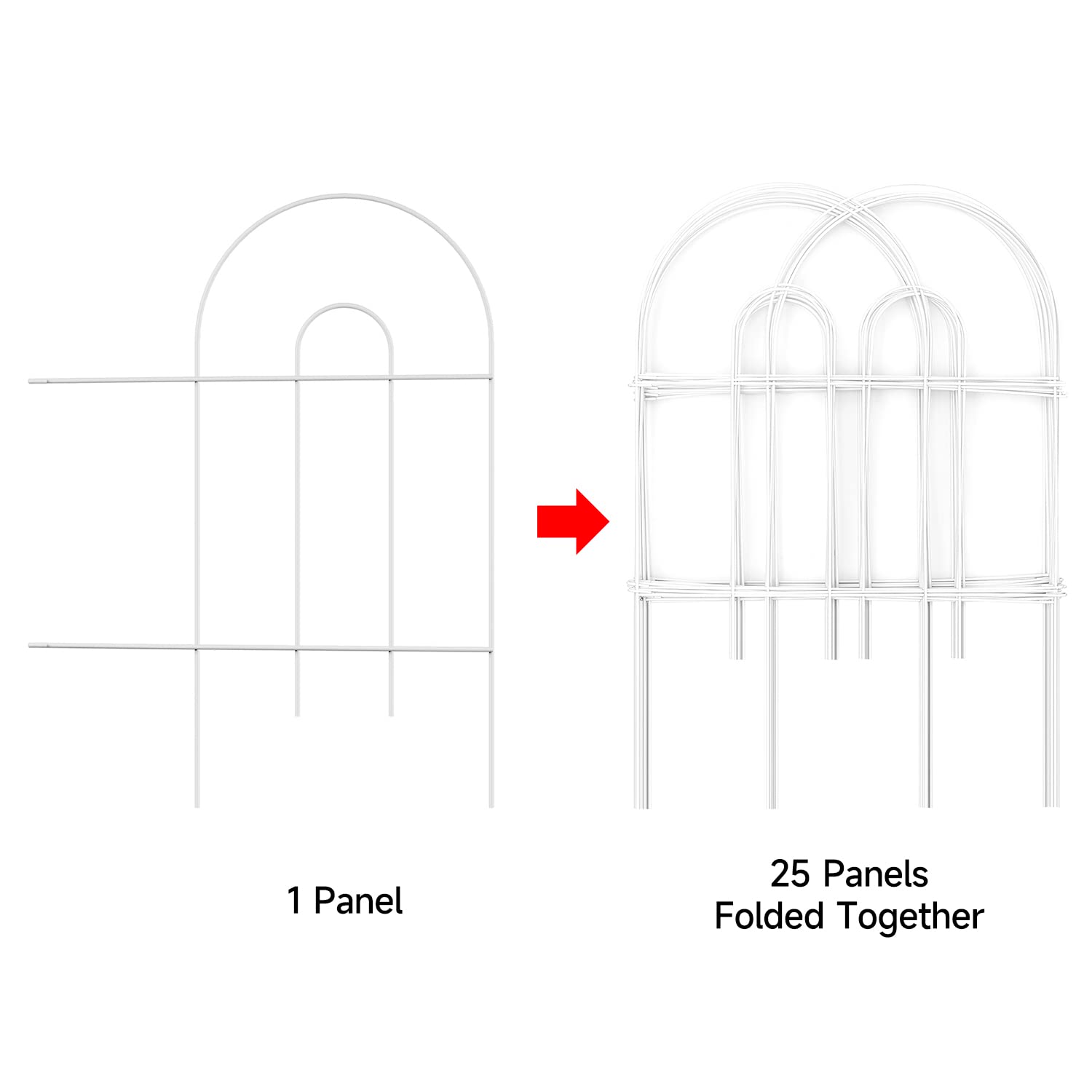 AMAGABELI GARDEN & HOME 25-Panel No Dig Metal Fence - 24in Height x 35ft Length, Decorative Garden Border & Dog Barrier for Flower Beds, Yards & Landscaping - Easy Installation White Fencing