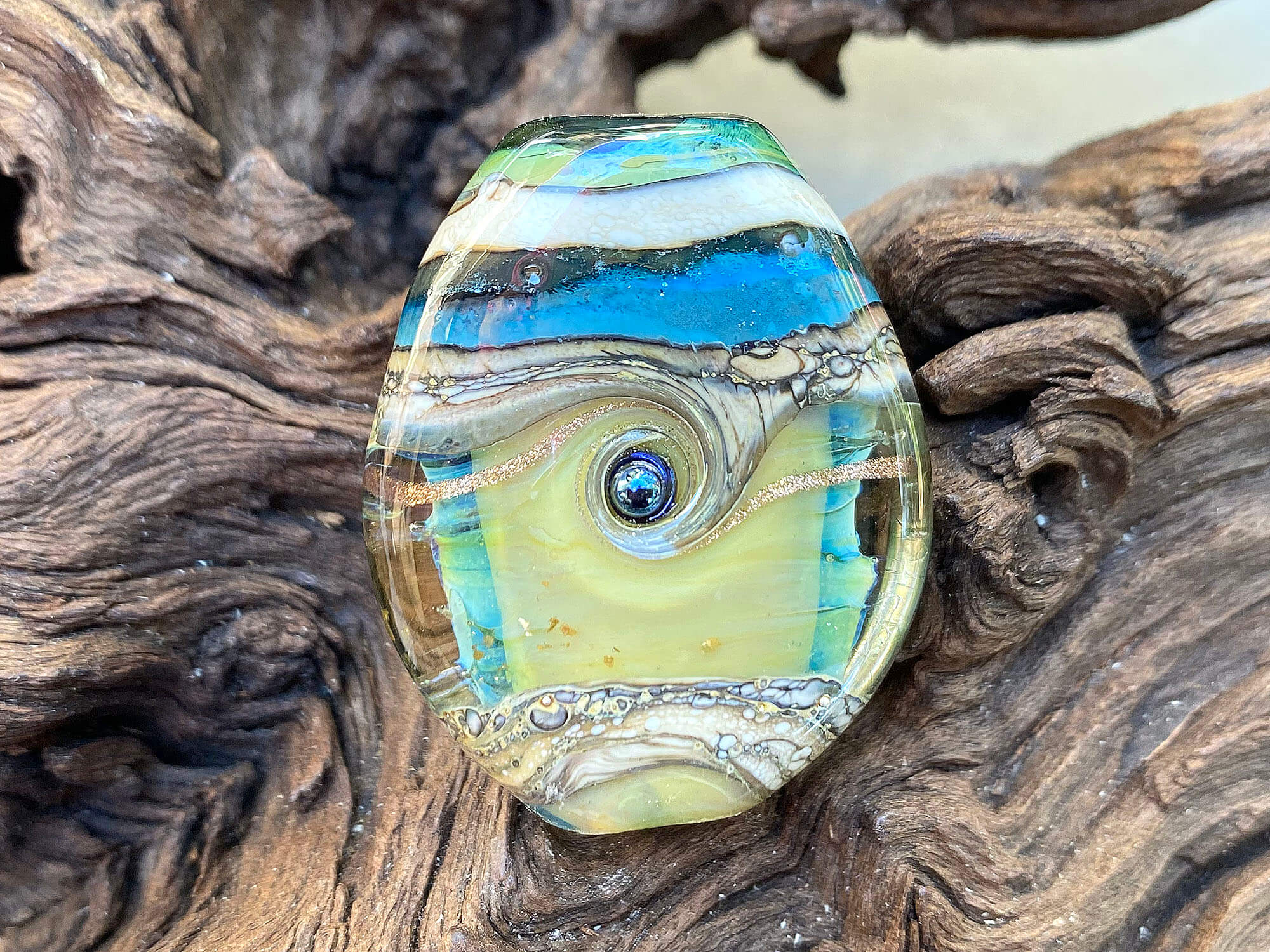 Blue Green Organic Lampwork Focal Bead SRA - Handmade Glass Bead for Jewelry Making, DIY Crafts, Necklaces & Bracelets - Perfect for Boho, Hippie & Artisan Jewelry Designs