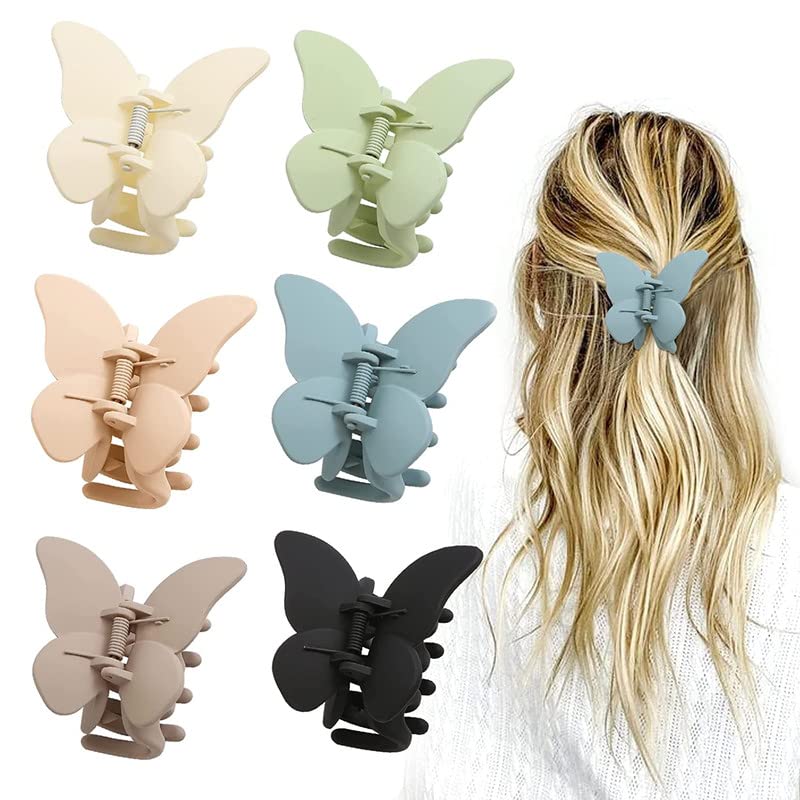 FAMEZA 6 PCS Butterfly Hair Clips for Women & Girls - 2.6 Inch Cute Matte Hair Claw Clips, Non-Slip Small Jaw Clips for Thick Hair - Perfect for School, Work, Parties & Everyday Styling