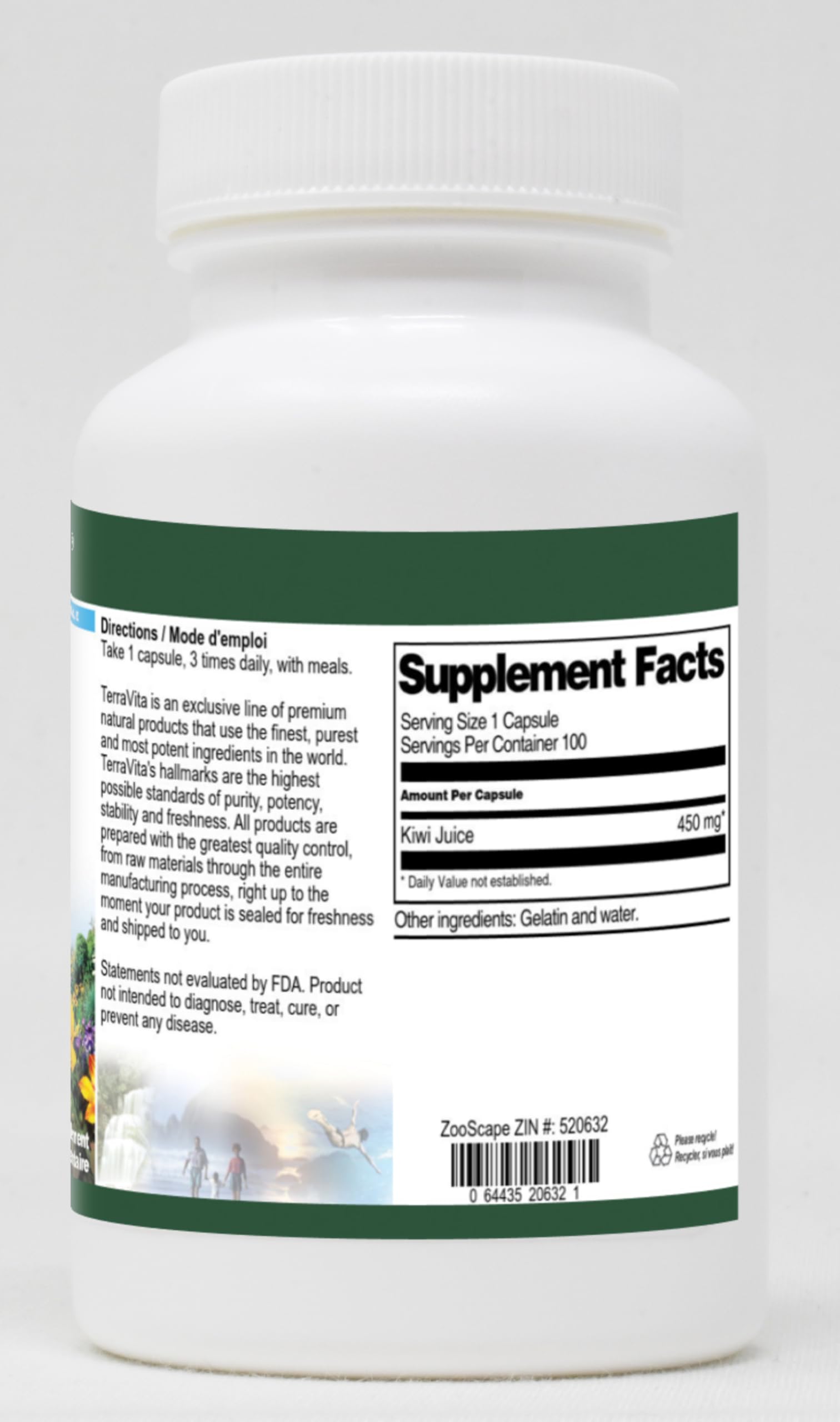 Kiwi Extract Supplement 450mg - 100 Capsules for Immune Support & Antioxidant Benefits | Natural Energy Booster for Daily Wellness | ZIN: 520632