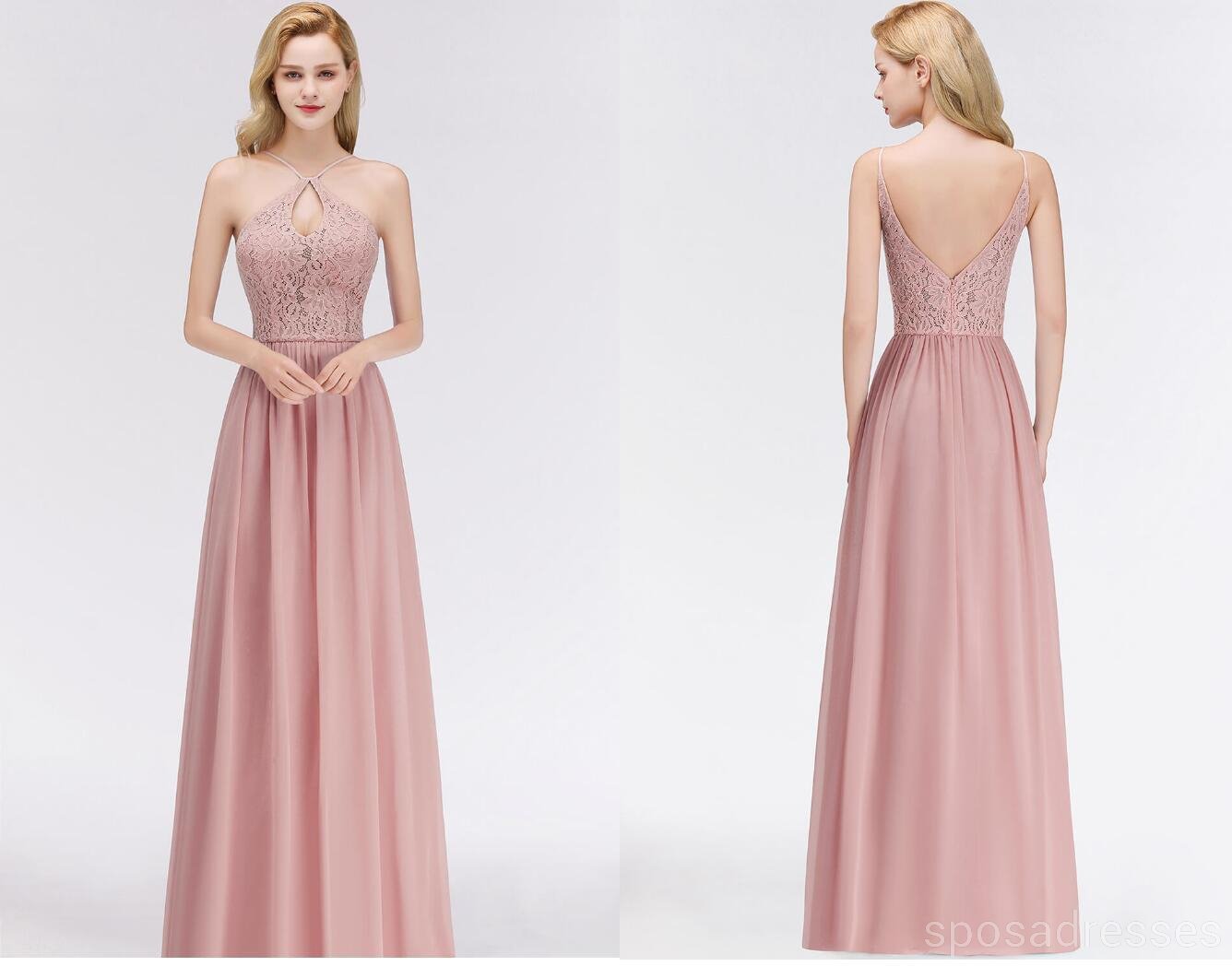 Elegant Lace Blush Pink Floor-Length Chiffon Bridesmaid Dress with Mismatched Design - WG543 | Perfect for Weddings, Proms & Formal Events