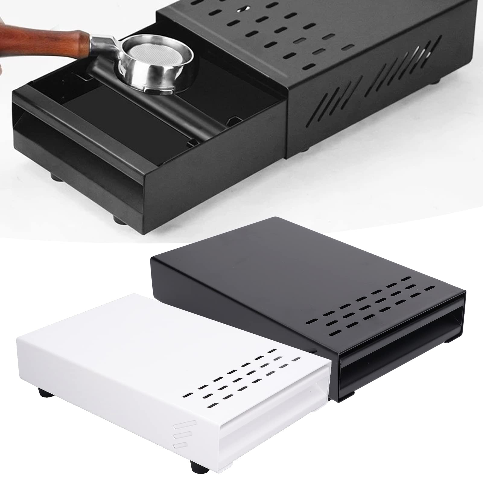 Premium Stainless Steel Coffee Knock Box Drawer - Thickened Barista-Grade Coffee Grounds Container for Home & Commercial Use - Durable Coffee Machine Accessory (White) - Perfect for Espresso Bars, Cafes & Kitchen Countertop Organization