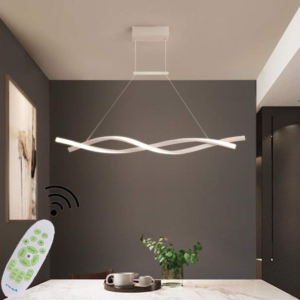 Modern LED Chandelier Light - Dimmable 3000K-6500K with Remote Control, Adjustable Hanging Ceiling Lamp for Dining Room, Living Room, Bedroom, Kitchen & Study | Flush Mount Pendant Lighting for Home Decor & Ambient Lighting