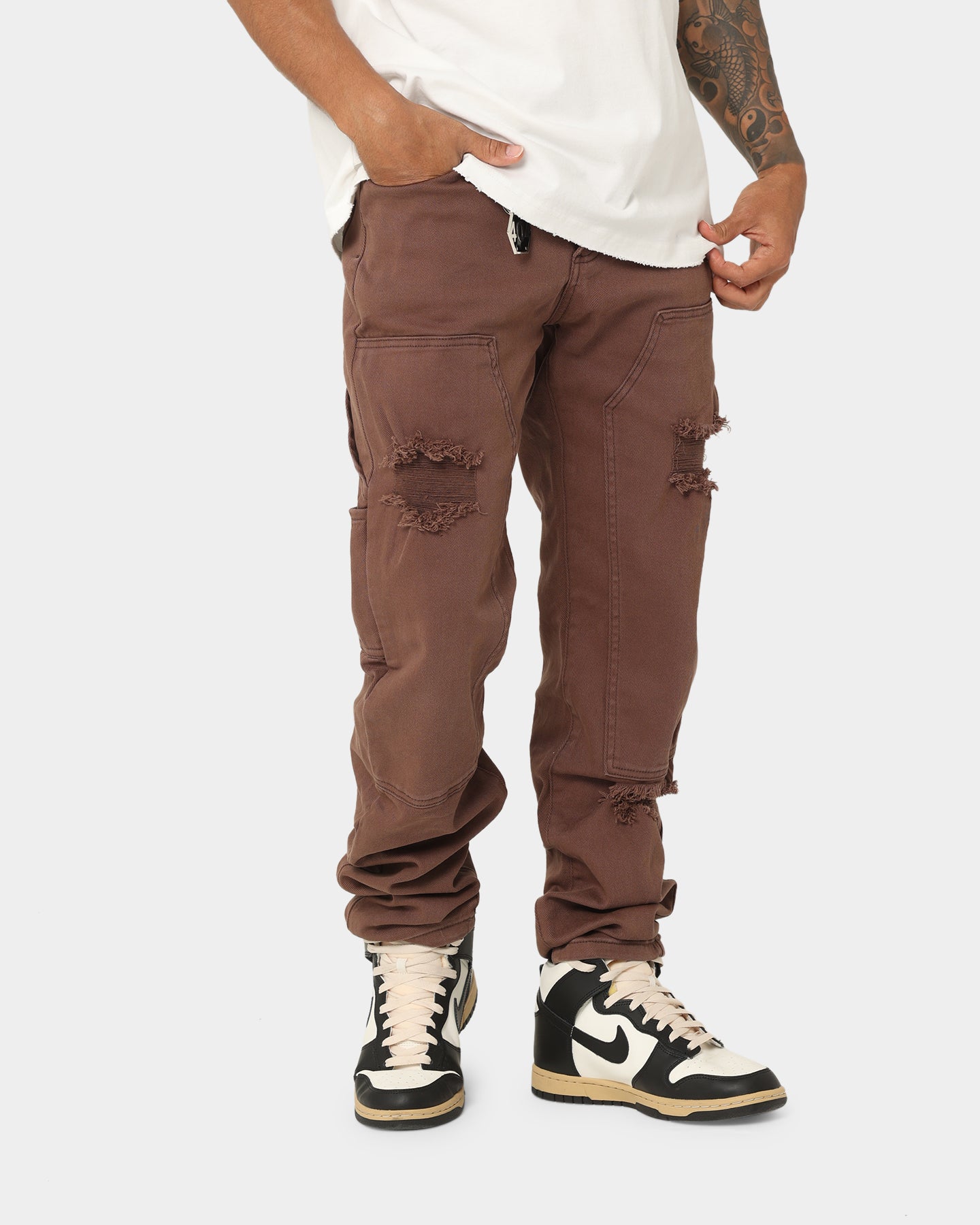 Distressed Carpenter Pants for Men - Vintage Brown Workwear Jeans with Multiple Pockets | Durable & Comfortable for Construction, Woodworking, and Outdoor Activities